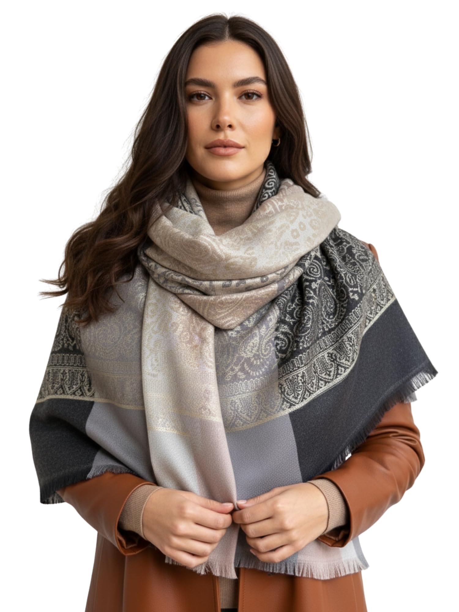 The Accessory Co. Women's Floral Paisley Silver Scarf Pashmina Shawl Wrap - Large Lightweight Floral Paisley Scarf For For Winter, Weddings, Meditation, Prayer - Colourful Neck Scarves, Stole (Floral Paisley Silver)