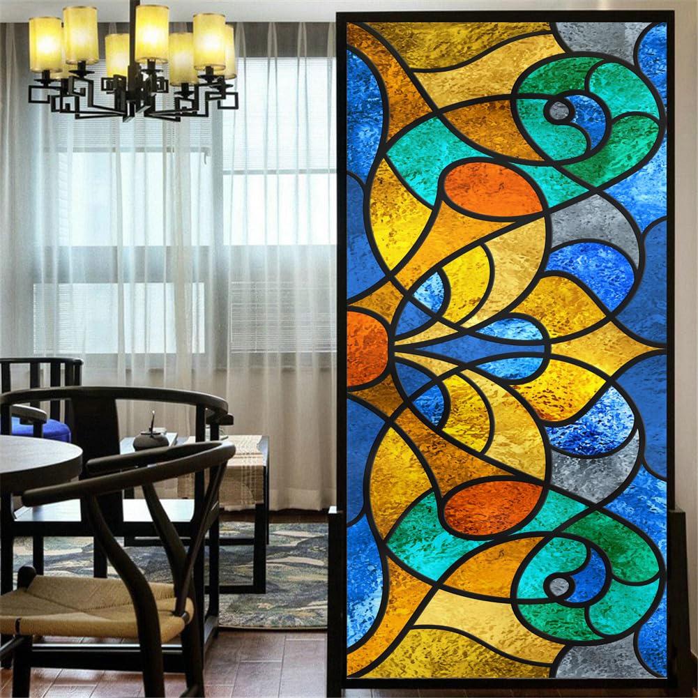 Privacy Windows Film European Church Style Stained Glass No Glue Static Cling Decorative Window Stickers 23.62""x70.8""(60x180cm)