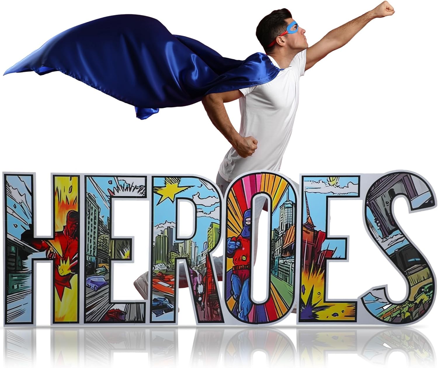 Bucherry 7.7ft Heroes Comic Letter Cardboard Cutout Stand up Life Size Hero Themed Party Decoration Backdrop Photo Props Stand up for Theme Activities Supply