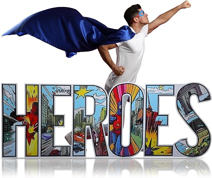 Bucherry 7.7ft Heroes Comic Letter Cardboard Cutout Stand up Life Size Hero Themed Party Decoration Backdrop Photo Props Stand up for Theme Activities Supply