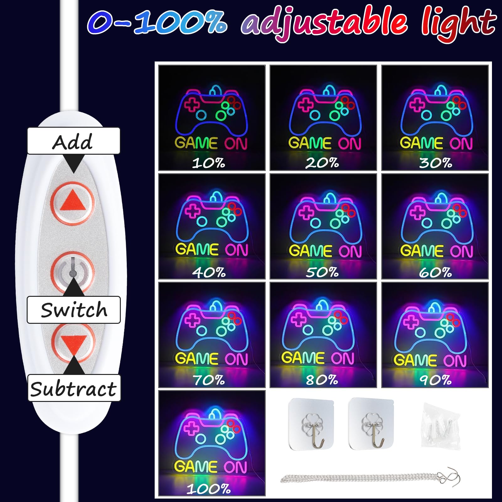 Spiel-Neonschild, dimmbar, Gamepad-Form, LED-Neonlicht-Schilder, Gaming-Neonschild mit Schalter, Gamer-Geschenke für Teenager, Jungen, Mädchen, für Schlafzimmer, Spielzimmer, Party
