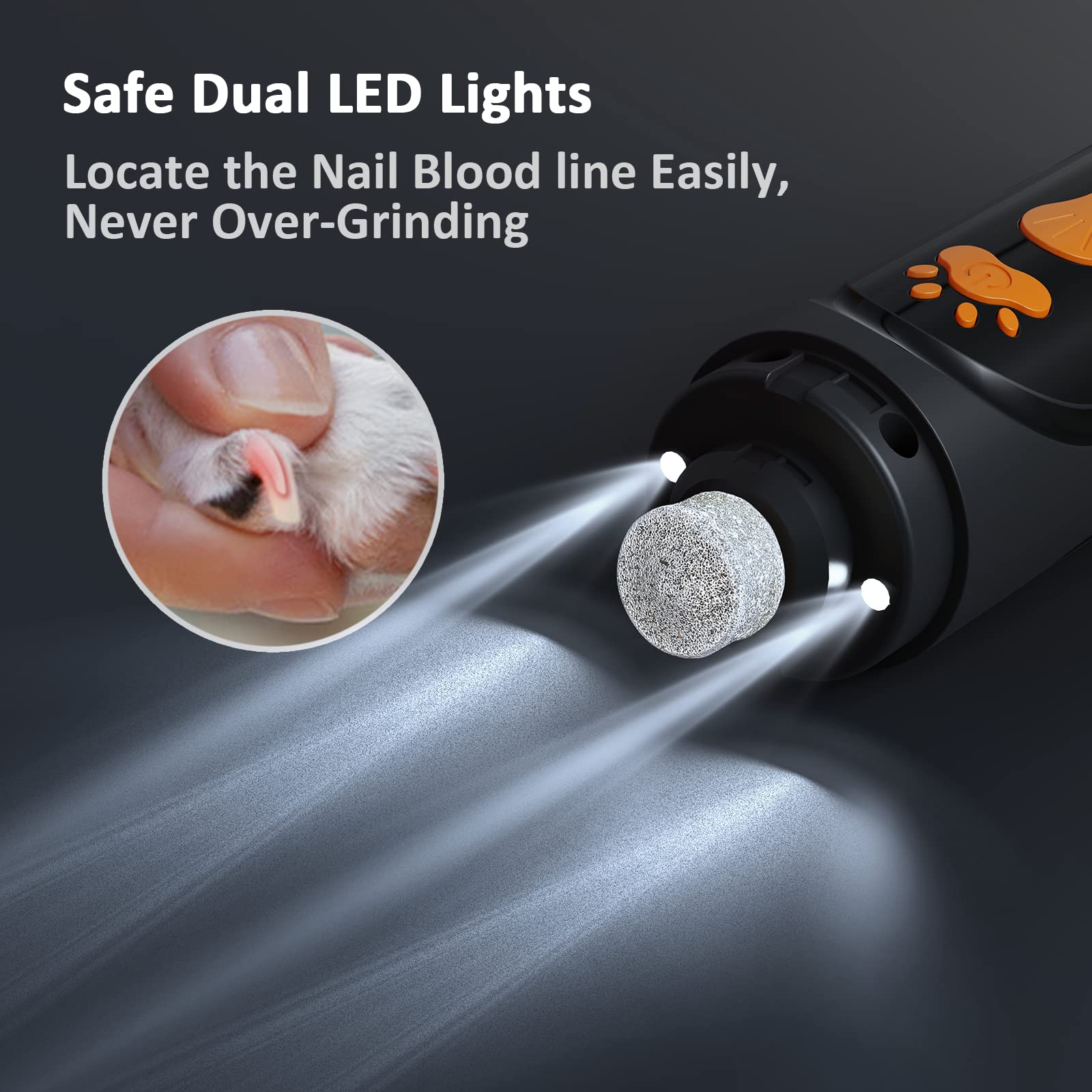 YABIFE Broyeur à griffes pour chien, coupe-griffes et coupe-ongles pour chien, super silencieux, électrique, rechargeable, pour petits chiens et grands chats, 3 vitesses, 2 roues de meulage