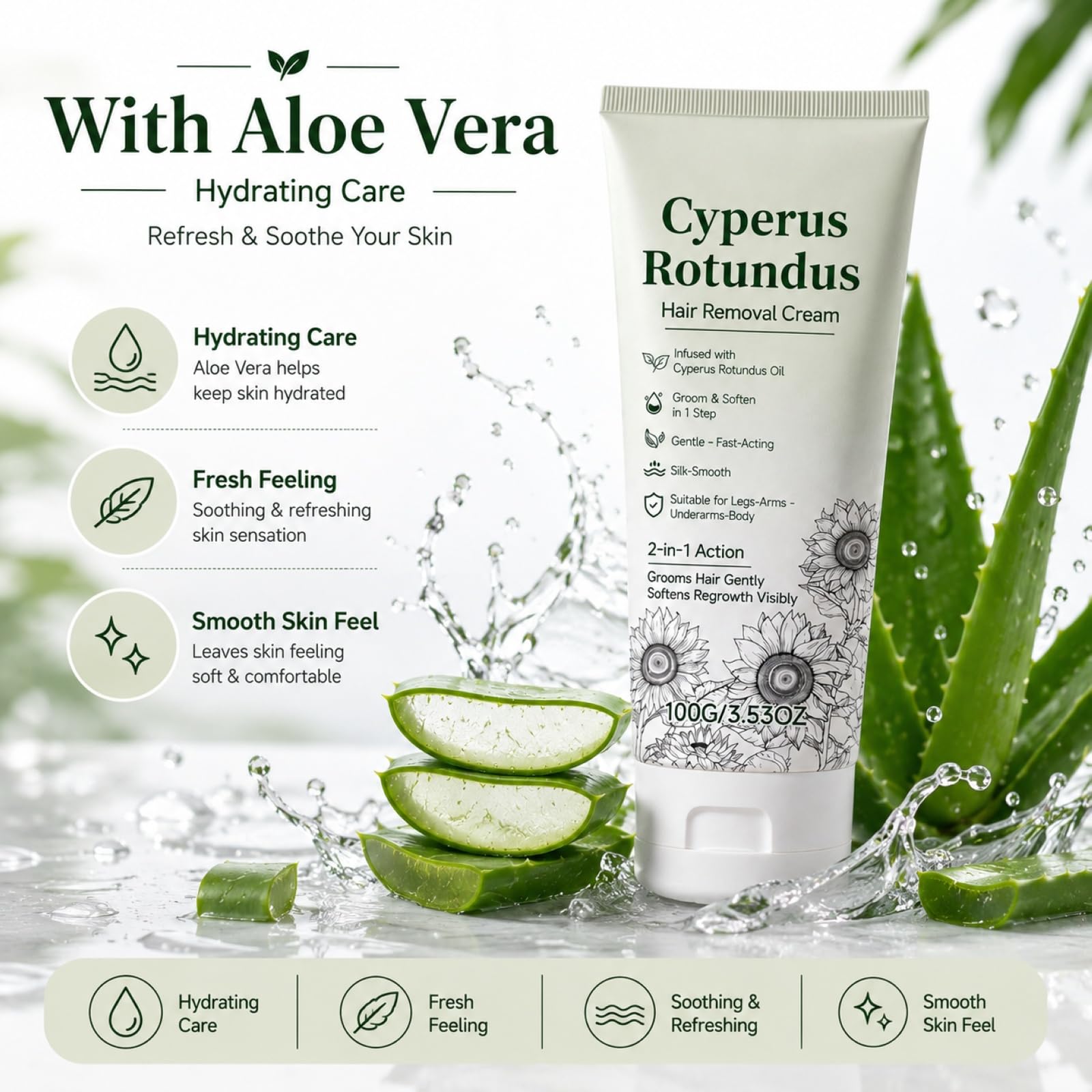 Cyperus Rotundus - Crema depilatoria a base di erbe, crema depilatoria naturale delicata per corpo e zona bikini con raschietto, 2 in 1 (5 pezzi)