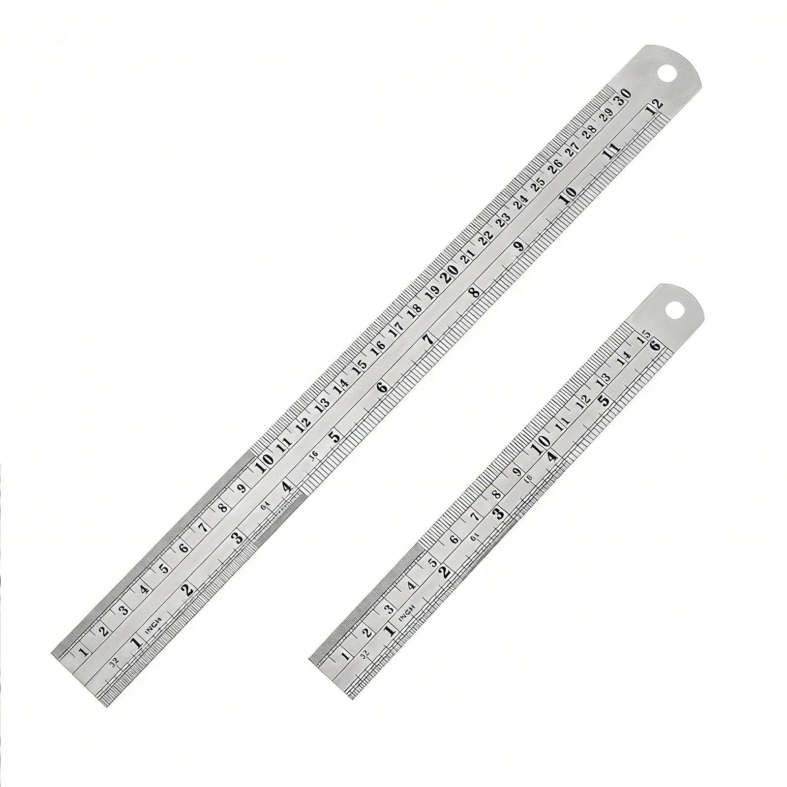 Heavy Duty Stainless Steel Ruler Set 12 Inch (30 CM) + 6 Inch (15 CM) Metal Rulers Kit - Perfect Straight Edge For Easy Measurements
