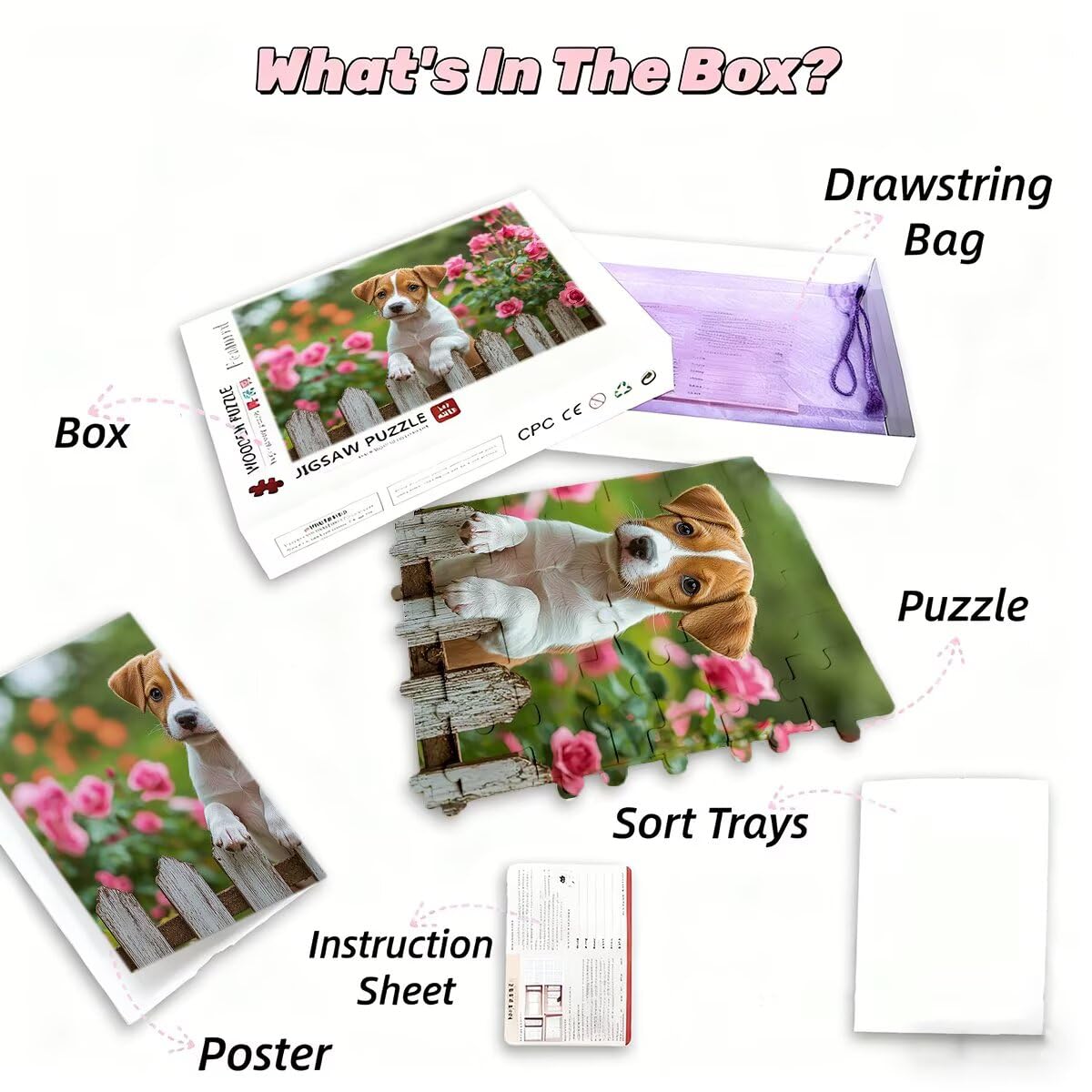 Puzzle dla dorosłych, 1000 róż, 1000 sztuk, dla dorosłych, drewniane gry logiczne z psami, klasyczna edukacyjna, wymagająca gra dla całej rodziny, dekompresja, prezenty dekoracyjne 75 x 50 cm H-14