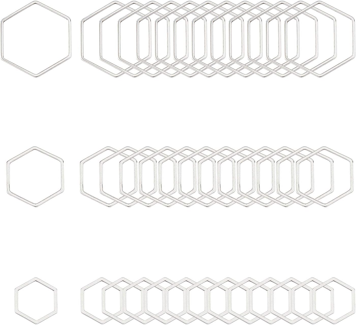 UNICRAFTALE about 36pcs 3 Sizes Hexagon Open Bezel Pendants Charms Stainless Steel Linking Circle Frames Connectors Metal Hollow Charm for Bracelet Necklace Jewelry Making Stainless Steel Color