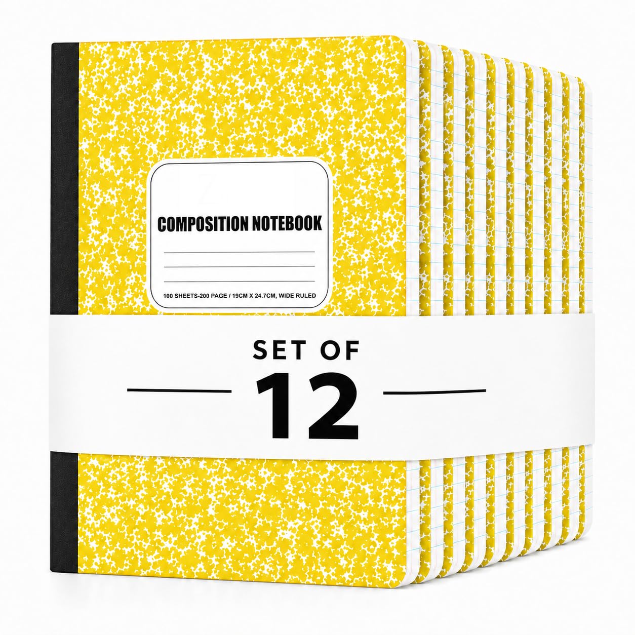Composition Notebook 12 Pack, College Ruled Paper, Notebooks for School, School Comp Book, 9-3/4 x 7-1/2 Inches, 100 Sheets, 200 Pages Marble Covers - Yellow
