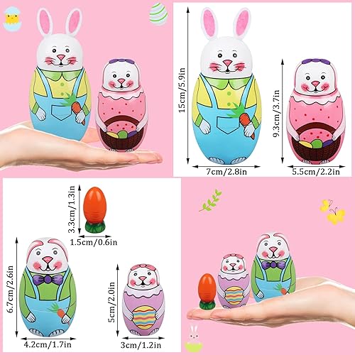 Miniatura 3 de JiaUfmi 5 piezas de muñecas de anidación de conejo de Pascua ruso Matryoshka zanahoria hechos a mano juguetes apilables de madera para fiesta de