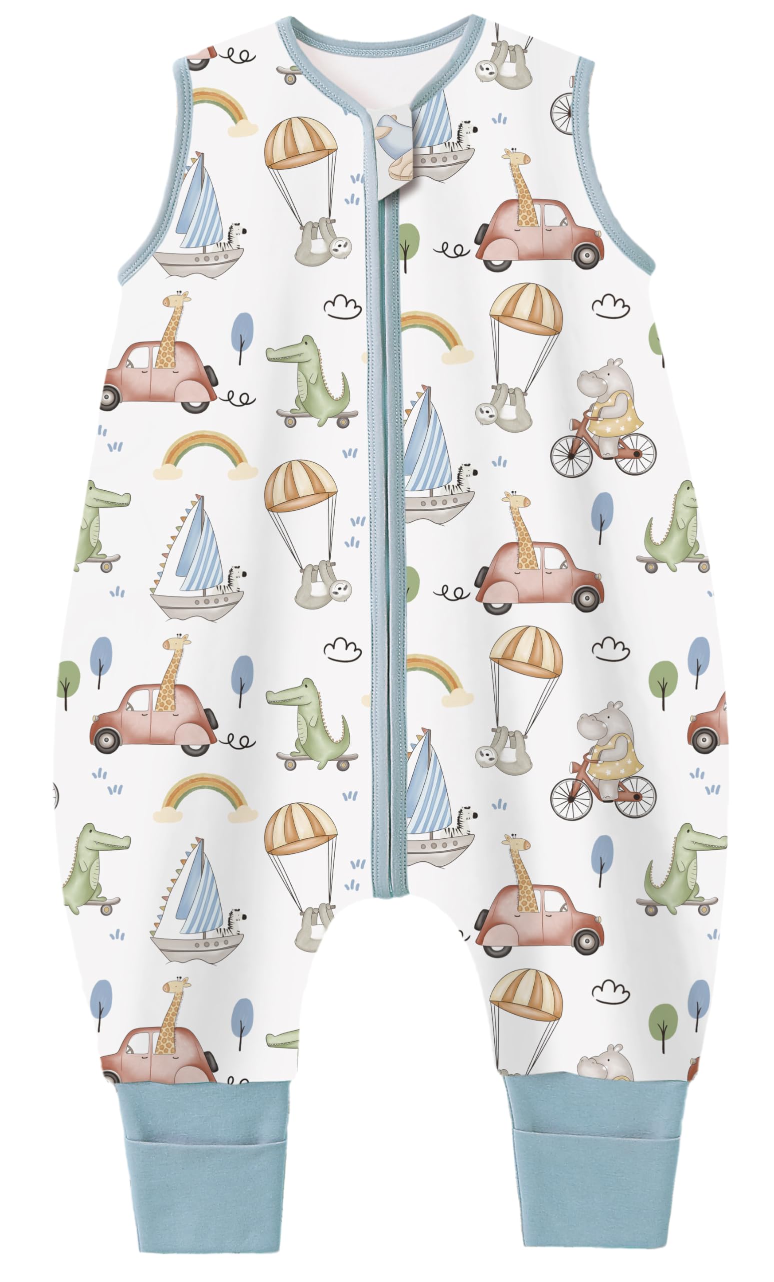 Teechodina Baby Ganzjahres Schlafsack mit Füßen 100% Baumwolle 1.5 Tog Schlafsack mit Beinen für Kinder, 1.5 Tog/Tierpark, 80cm/Baby Höhe 90-100cm