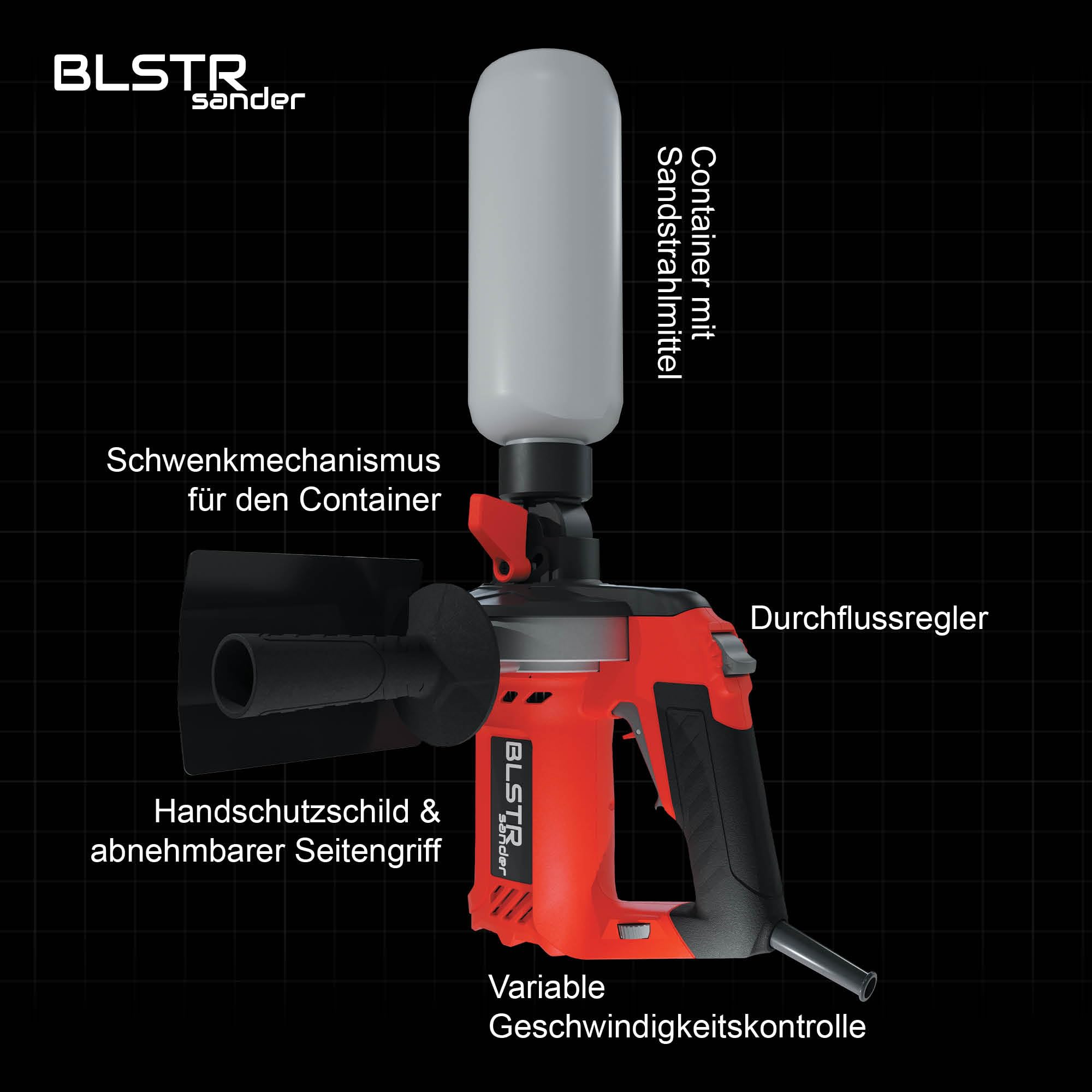Kein Kompressor nötig - Sandstrahler für Metall, Holz, Stein und Glas - Keramikscheibe, einstellbarer Durchfluss - Kompatibel mit Sandstrahlmittel 0,2-0,5mm