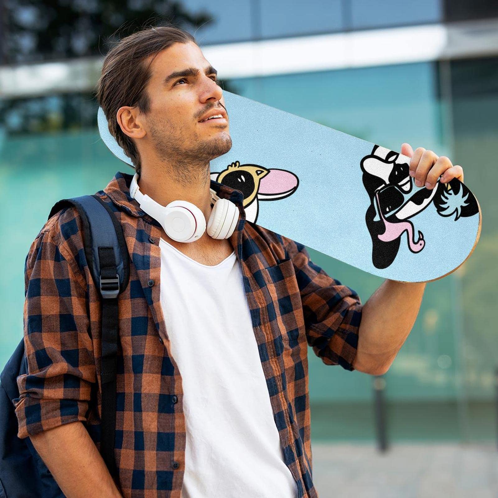 2 x Skateboard-Griptape mit Hund und Brille, Schleifpapier, Longboard-Aufkleber, Scooter, Deck, Sandpapier