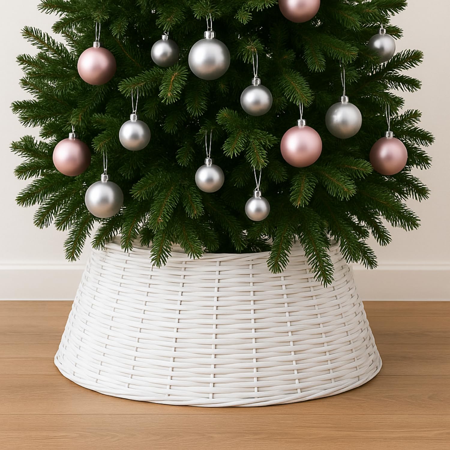 KADAX Gonna per Albero di Natale in Vimini Naturale, Copertura Fatta a Mano, Custodia e Anello (46,5 cm