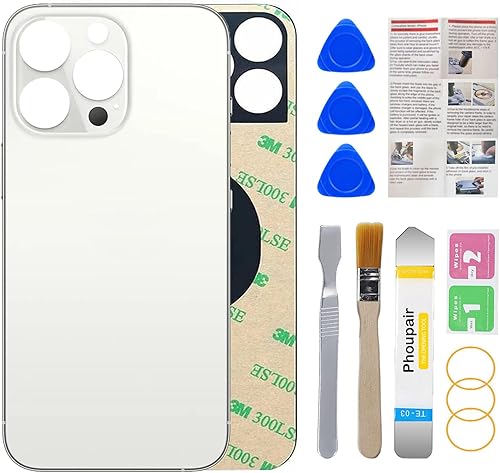 Reemplazo de cristal trasero OEM para iPhone 13 Pro Max 6.7 pulgadas con kit de herramientas de reparación profesional (plata)