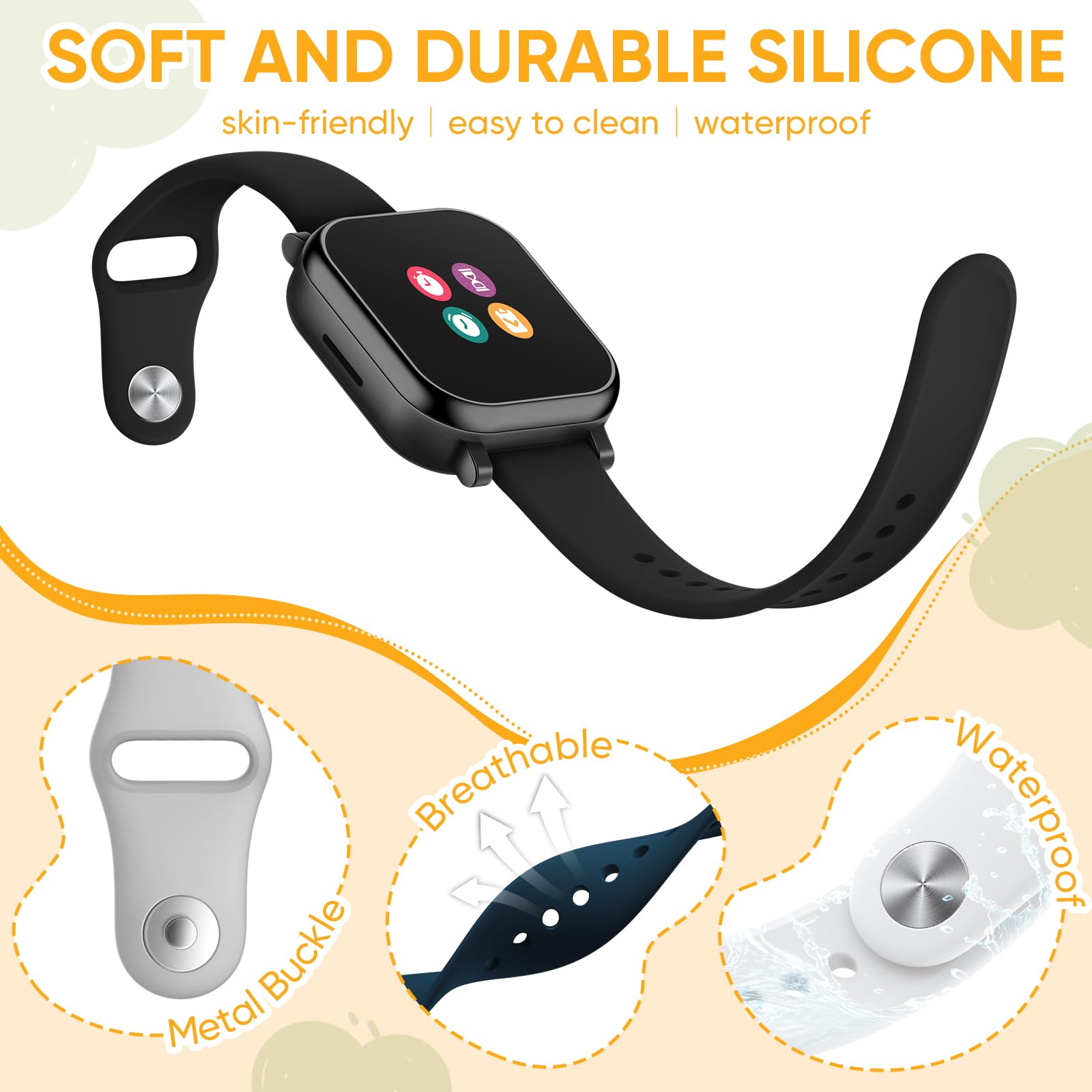Paquete de 4 correas de reloj de silicona impermeables para niños, compatibles con Gizmo Watch 3, 2, 1, Gabb Watch 3, 2, 1, SyncUP, Cosmo JrTrack, correas deportivas ajustables de repuesto para niños