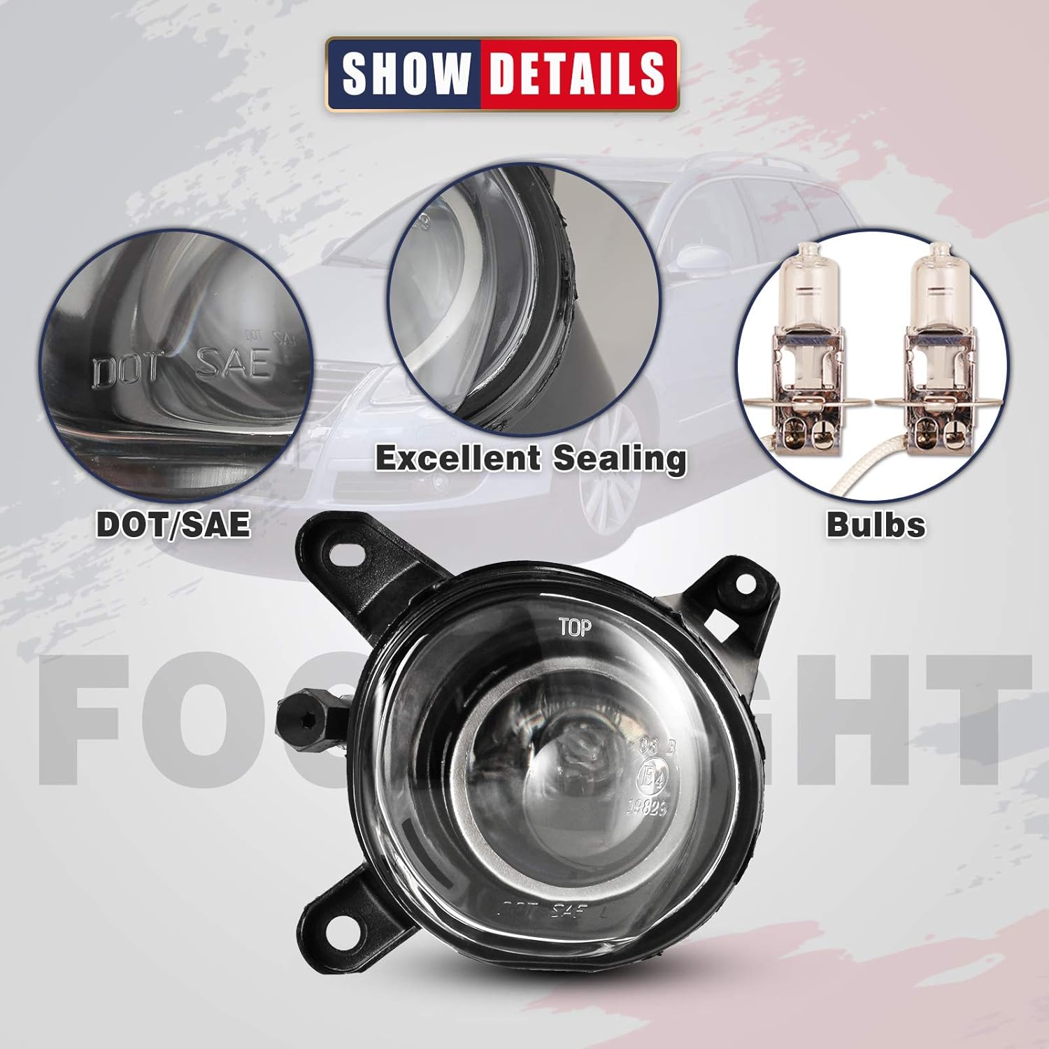 Fog Lights for Volkswagen Passat 2001-2005 with H3 12V55W Bulbs OEM Fog Lamps Assembly Replacement - 1 Pair (Clear Glass Lens)