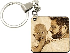 Personalised Square Wooden Photo Keyring - Grandmother's Day Photo Gift - Laser Engraved Text & Photo - Personalised Gift Idea Family Birthday