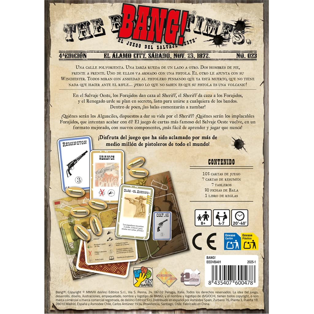 dV Giochi | Bang! | Juego de Cartas para Grandes Grupos de Amigos | A Partir de 8 Años | De 4 a 7 Jugadores | 20-40 Minutos por Partida | Español