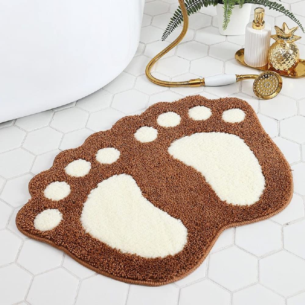 Bathroom Non-Slip Carpet Absorbent Mat, Bathroom Mat, Foot Shaped Mat, for Bedroom, Bathroom, Living Room, Children's Room, Soft Microfiber Machine Washable (Brown)