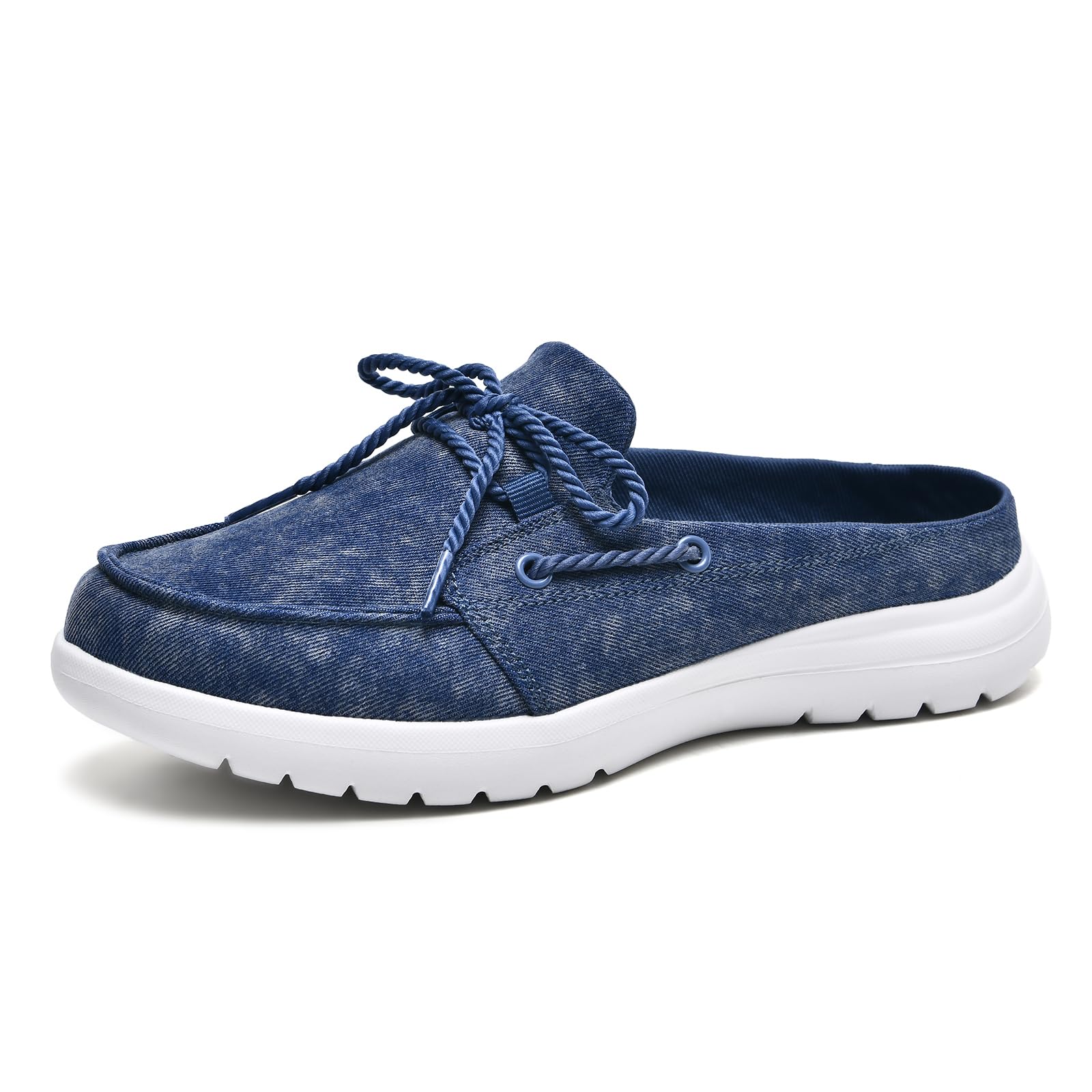 Buyrew Mules for Women Slip on Shoes Comfortable Knit Canvas Walking Flats with Arch Support Breathable Clogs House Slippers