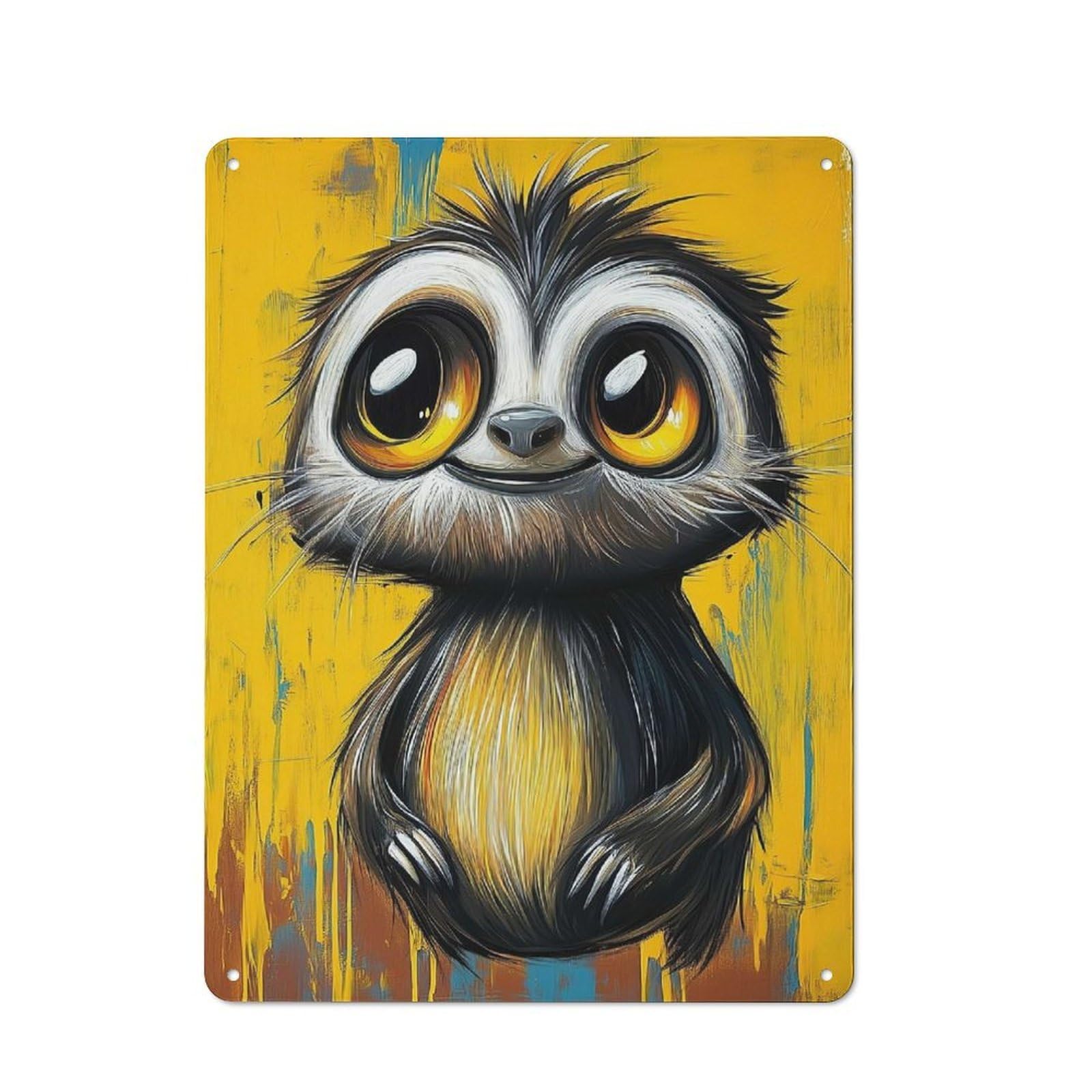 Junmoney Style-17 Tin Wall Plaque 40X30cm With Cute Sloth Painting For Garage Wall, For People Furnishing A Garage, For Retro Home Interiors