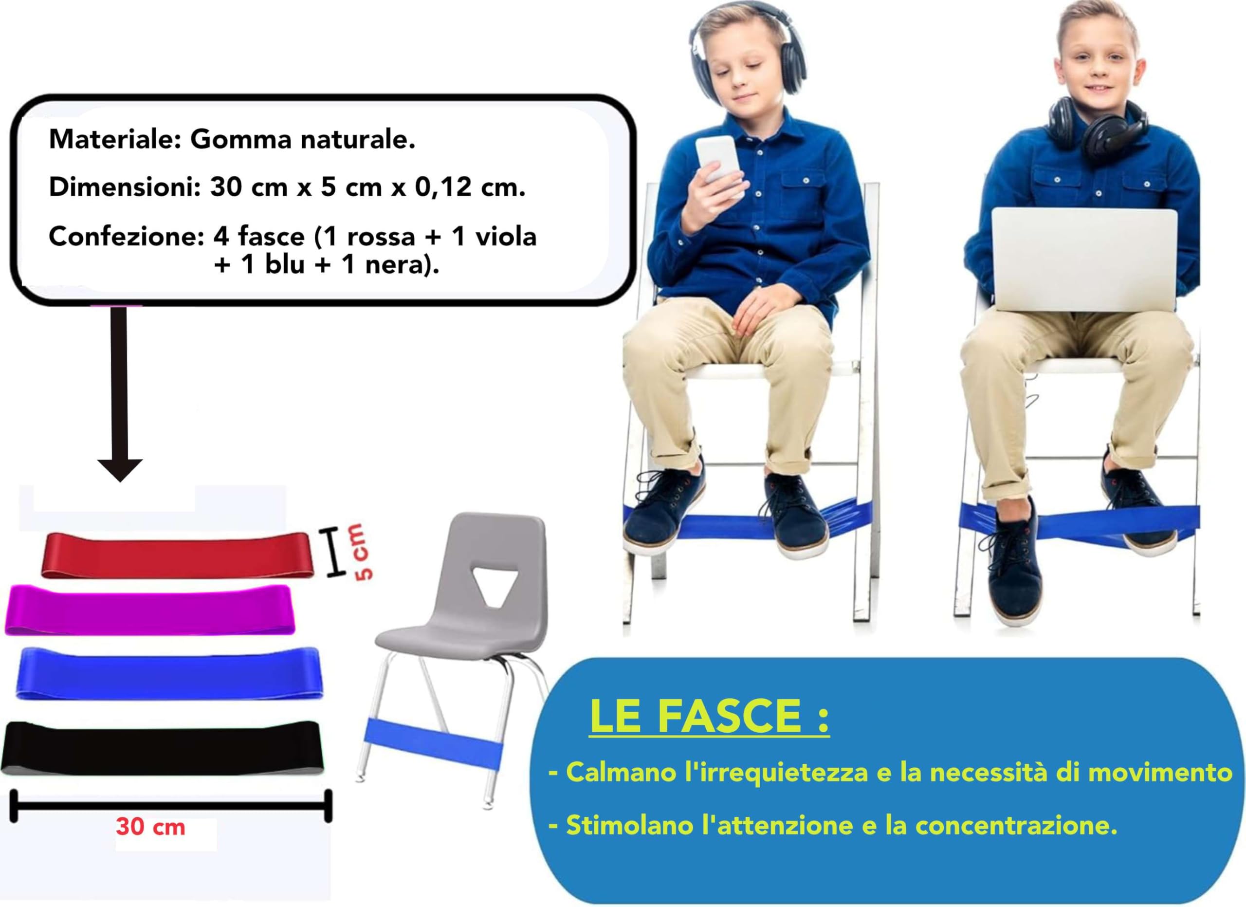 5 pezzi Cinghie per scrivania e sedia ADHD Fasce elastiche colorate Elasticà pratica per sedie Tpe Piedi agati Elastici per l'aula  21