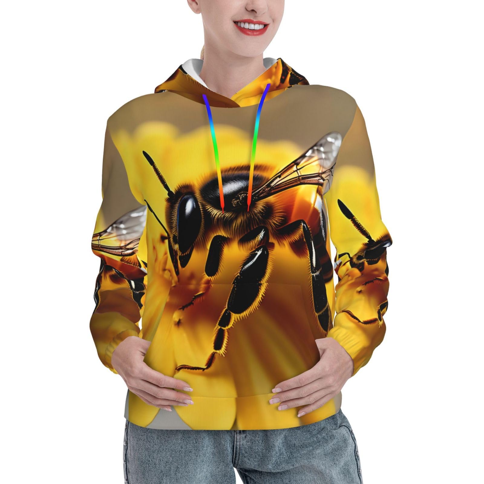 Sweat à capuche femme imprimé abeille pull ajusté EdWal - 8