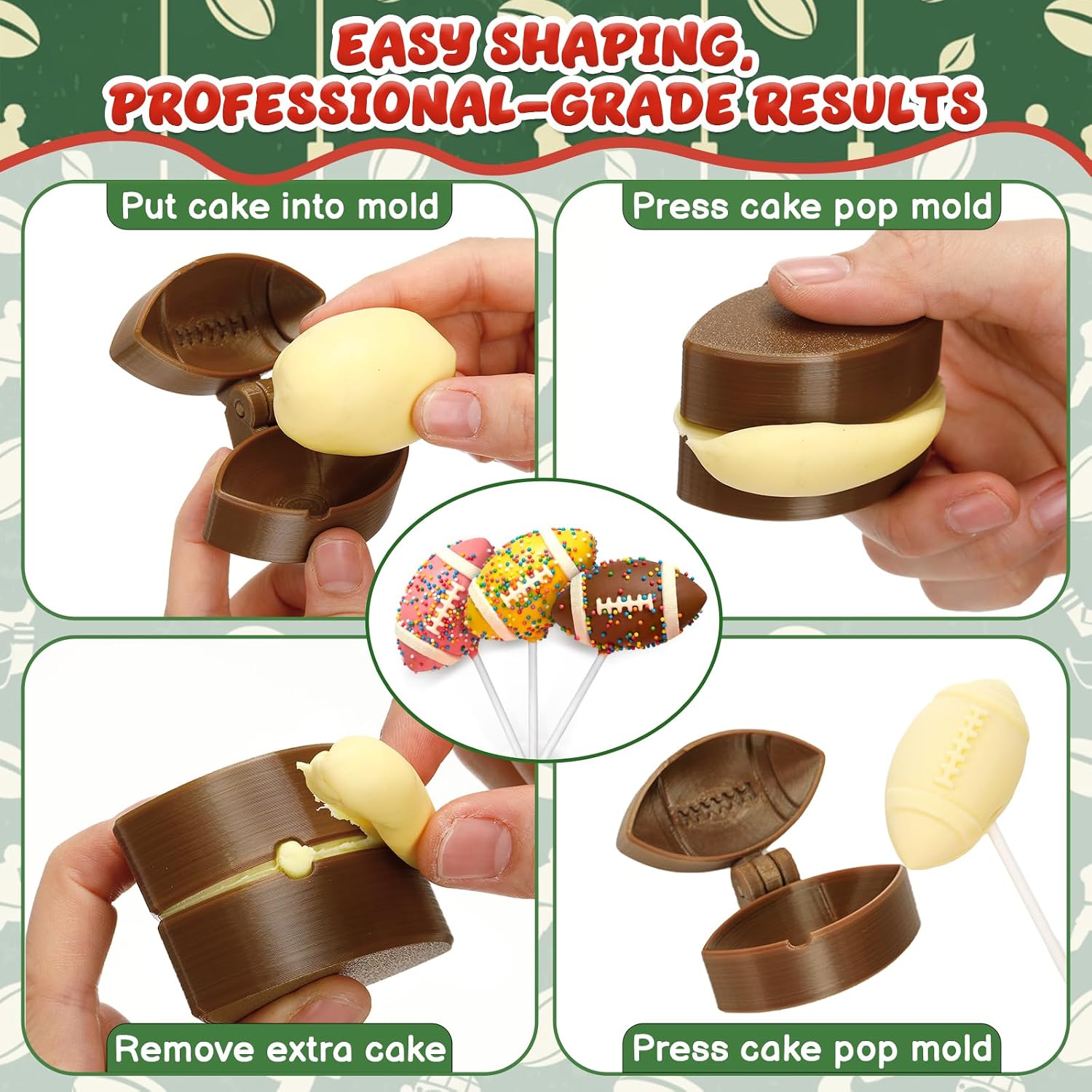 2 Pcs Football Cake Pop Mold with 100 Sticks for Sports Party