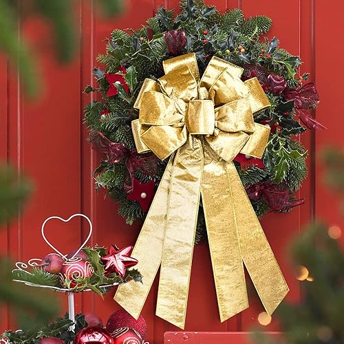Vista 25 de On-Airstore Lazos grandes para corona de Navidad, palabras navideñas, lazos de cinta de terciopelo para coronas, lazos grandes para decoración