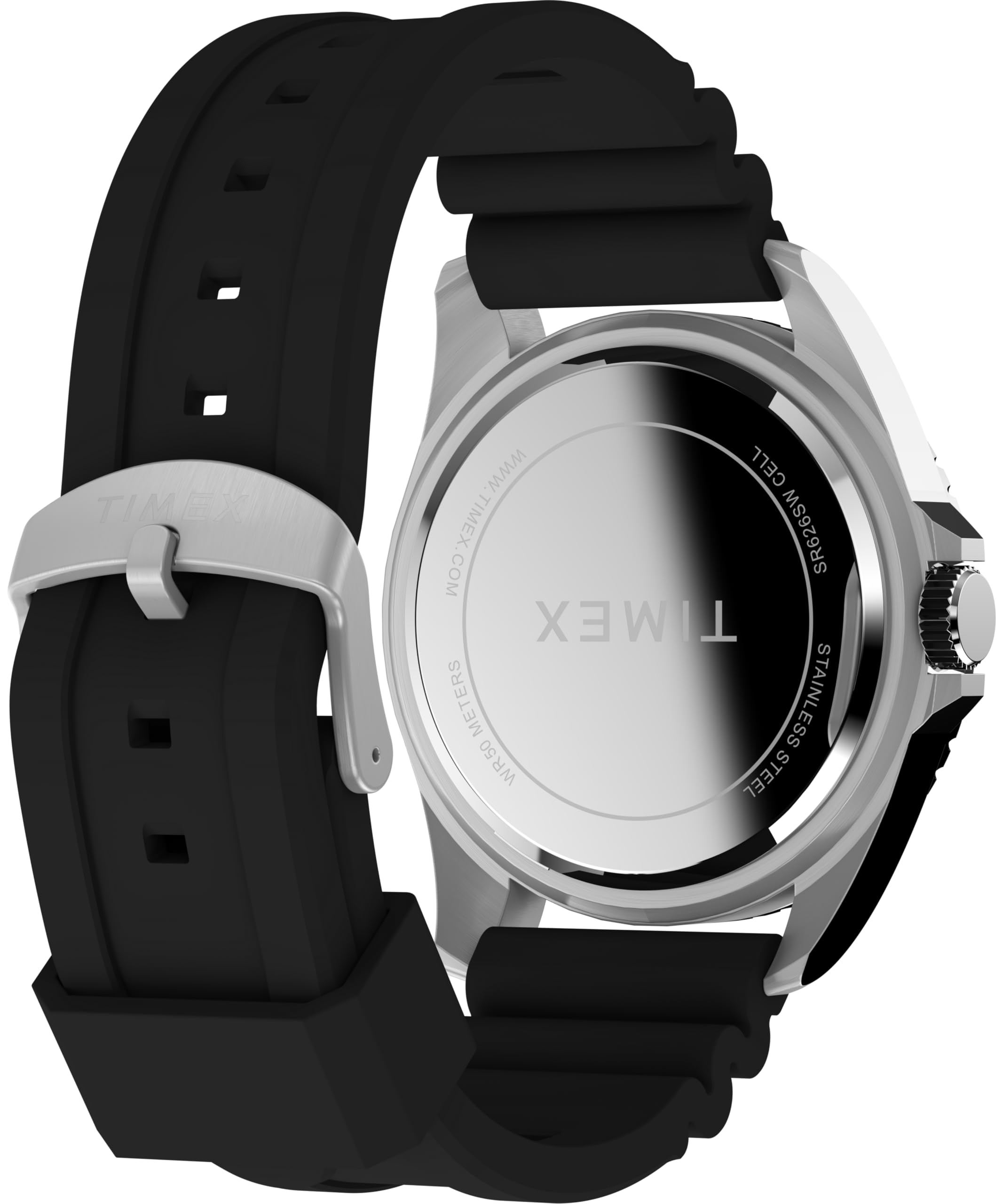 Timex Orologio da uomo Trend da 42 mm, cinturino in silicone nero, quadrante nero, cassa argentata TW2W71400