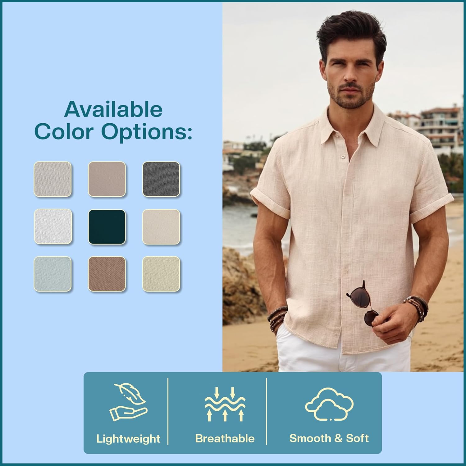 Cotton King Linen Button Down Shirt for Men Men Shirts Short Sleeve - Men's Shirt for Beach Wear - Summer Wear - S to 3XL - Image 3