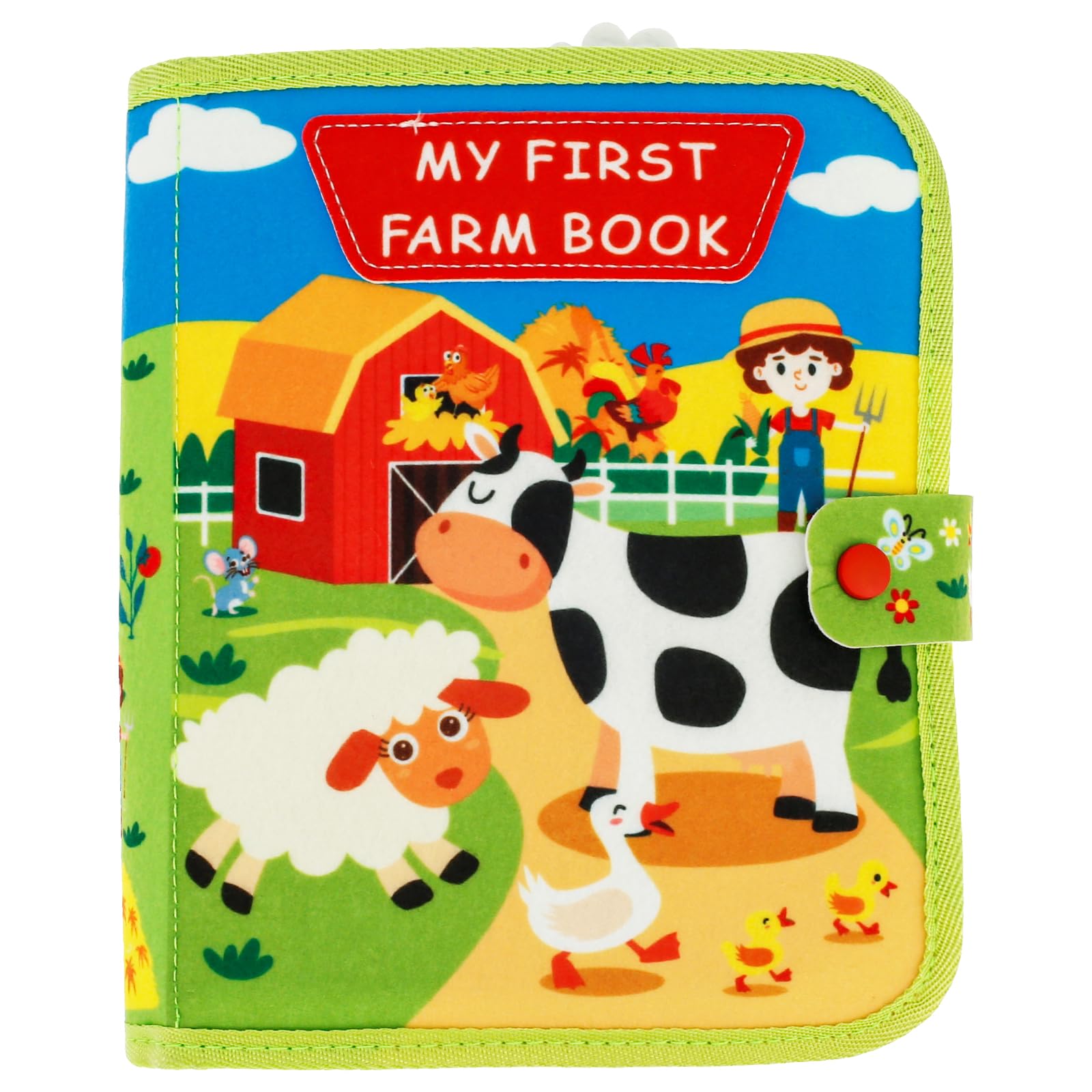 Farm Busy Book for Toddlers 3 4 5 6 Year Old - Montessori Felt Quiet Book with 18 Activities, Sensory Educational Travel Toy for Boys Girls, Birthday Present (Green)