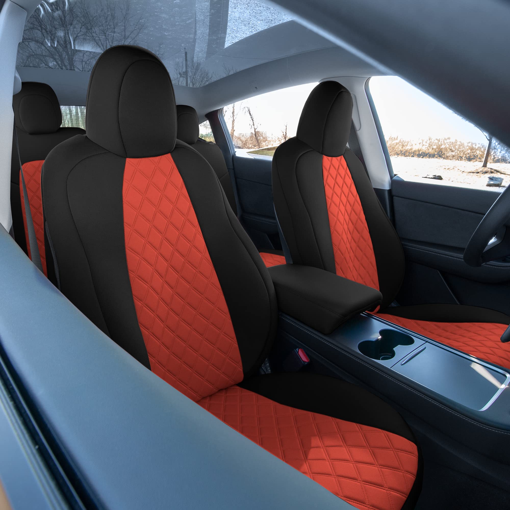 FH GROUPCustom Fit Neoprene Seat Covers for Tesla Model Y - Full Set Red
