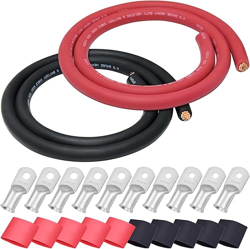 Miniatura 9 de iGreely Cable 6 AWG calibre 6 de 20 pies negro + batería de soldadura roja de 20 pies, cable ultra flexible de cobre puro + 5 conectores de terminal