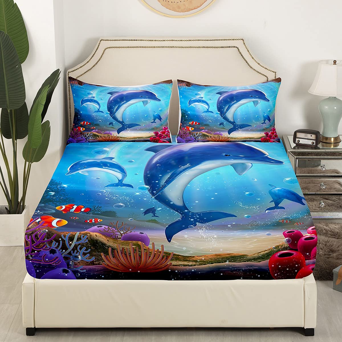 Amazon.com: Erosebridal Dolphin Fitted Sheet Full Size, Coral