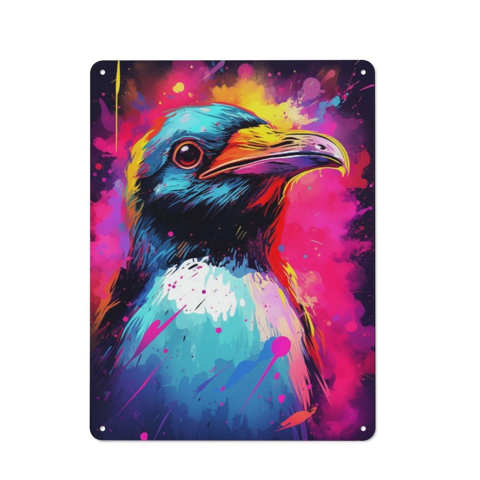 Junmoney Neon Penguin Rustic Metal Plaque 40X30cm For Man Cave Or Games Room, A Decorative Christmas Gift For Man Cave Decor Fans