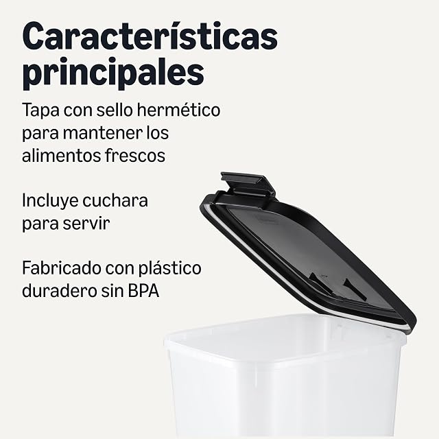 Foto 2 de 6 de Amazon Basics - Contenedor de Almacenamiento de Alimentos para Mascotas, 15.8 kg,Transparente y Negro