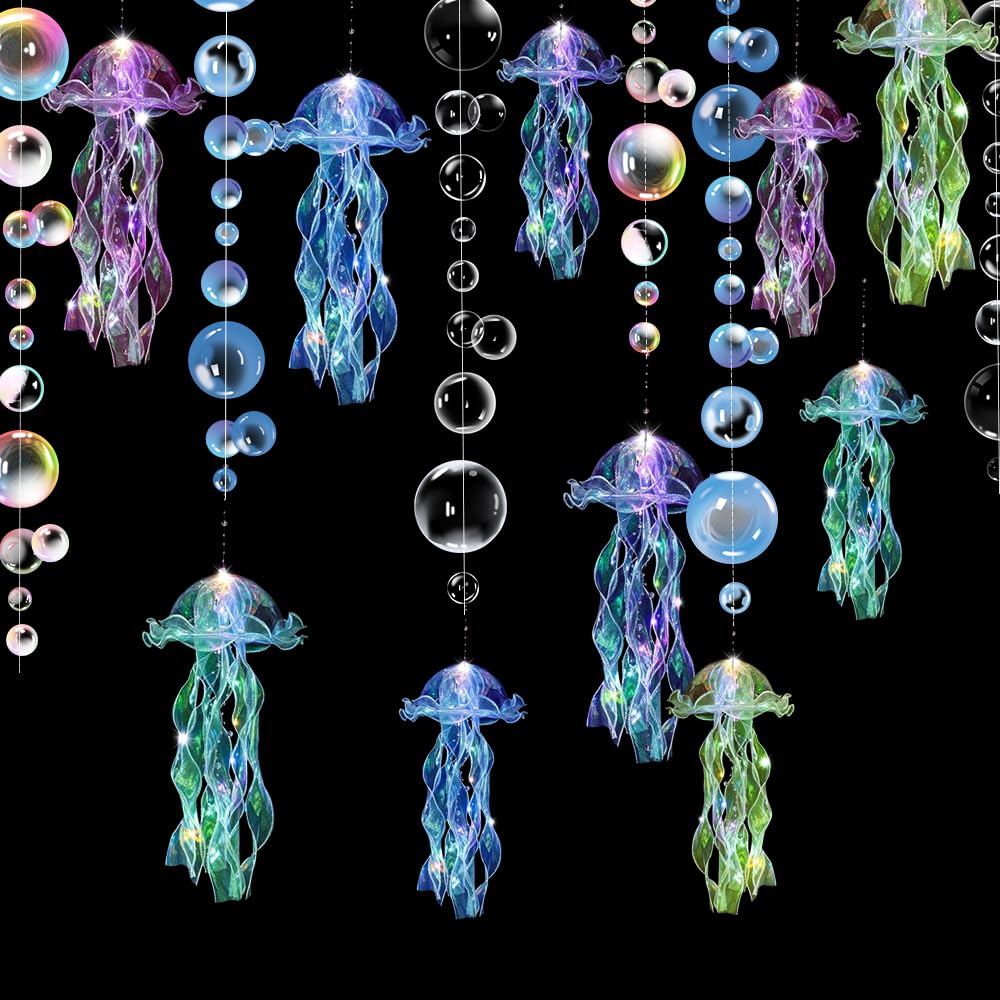 Colorful LED Light Jellyfish Lanterns Party Decoration Hanging Jelly Fish Decoration for Girls Mermaid Theme Party & Under The Sea Kids Party Room Decor Birthday Gift Supplies