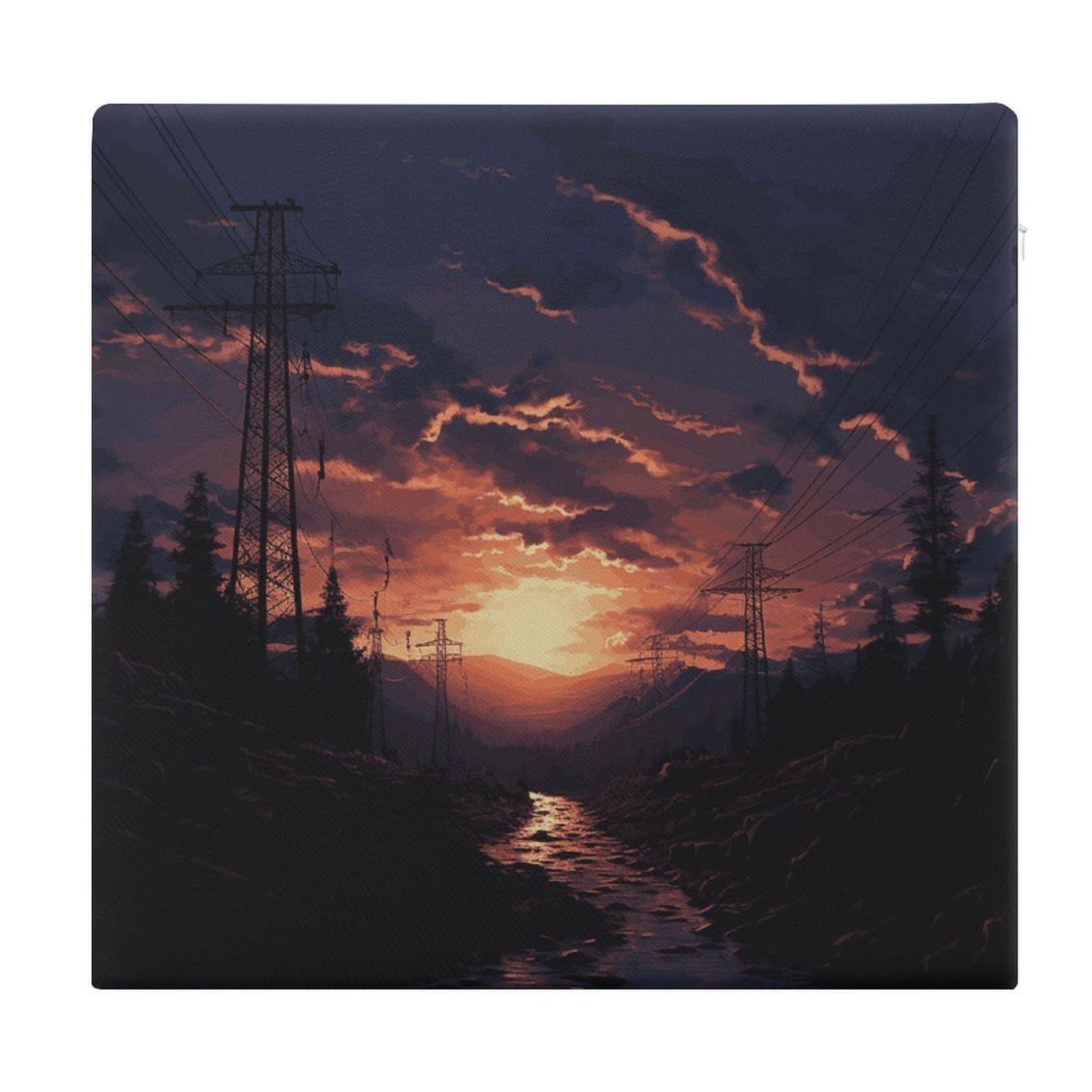 JTREHY Dusk Scenery Square Seat Cushion Non-Skid Memory Foam Chair Pad Comfort Meditation Floor Pillow Breathable Square Seat Cushions with Zipper Removable Machine-Washable
