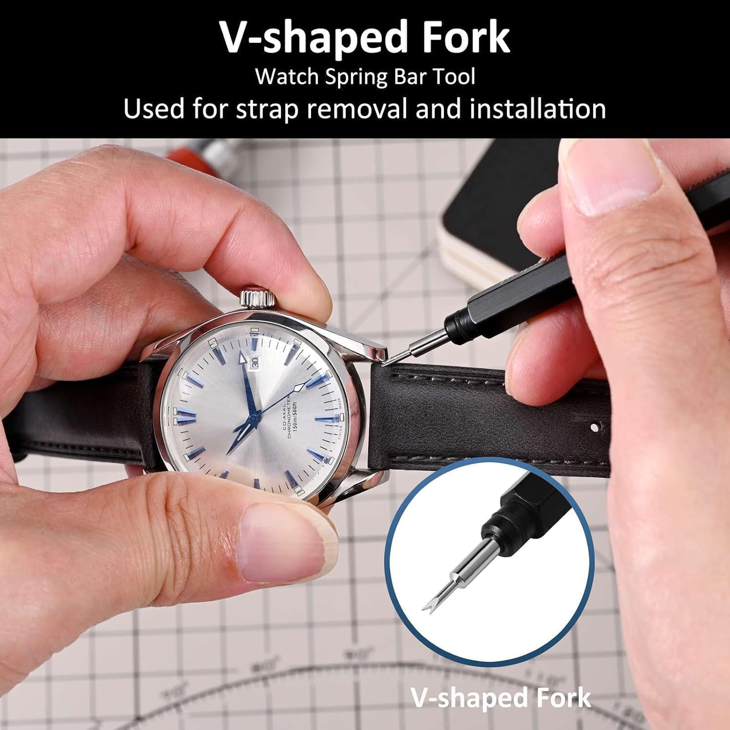 TICFROG Professional Watch Spring Bar Tool Kit with Built-in Ruler, Caps and 4PCS Needle Fork for Quick Watch Link Removal, Wristwatch Band Pins Replacement, Durable, Precise, Easy-to-Use