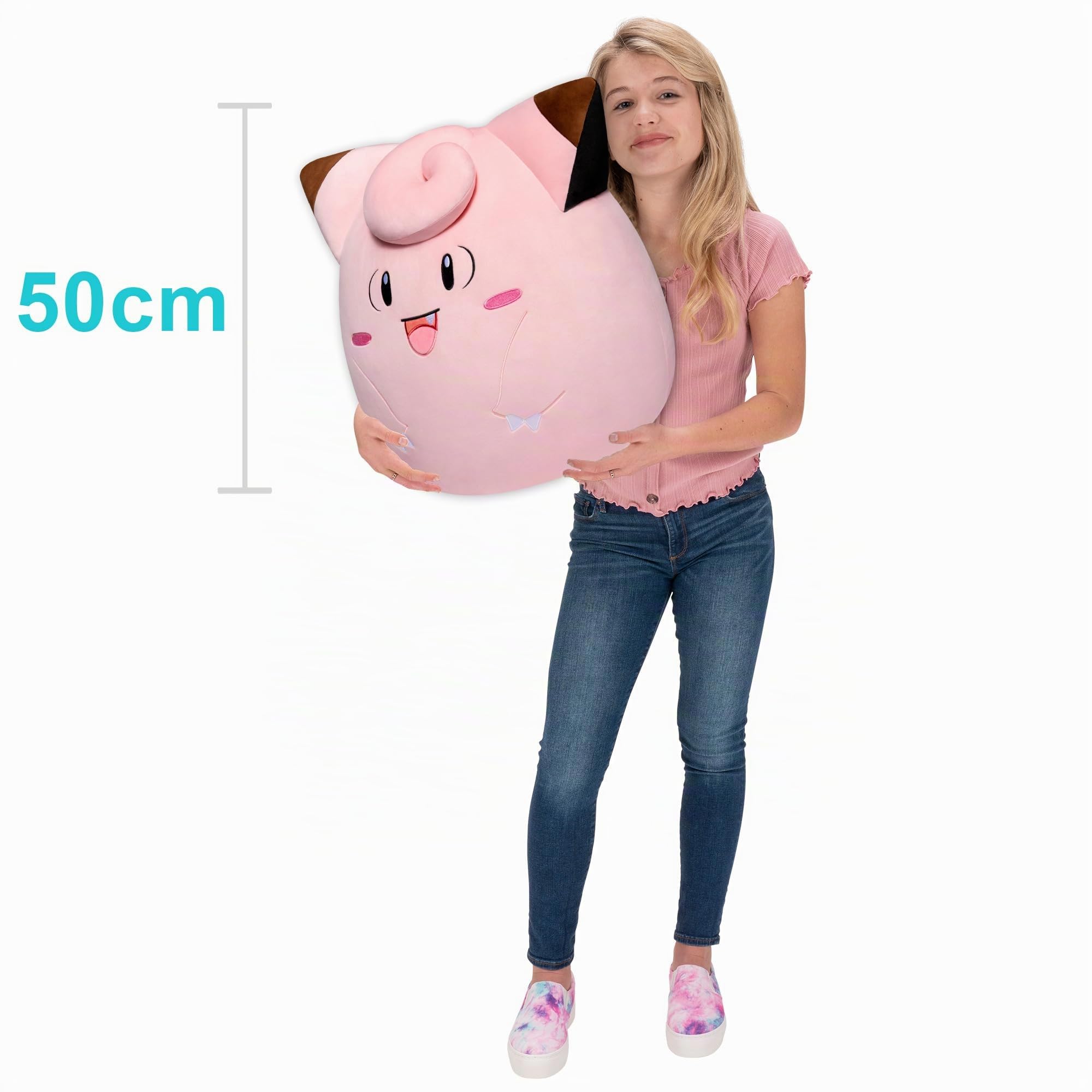 Peluche - BANDAI - Pokémon - Squishmallows 50 cm - Mélofée (Clefairy) - Grande peluche ultra-douce - Licence officielle Poké