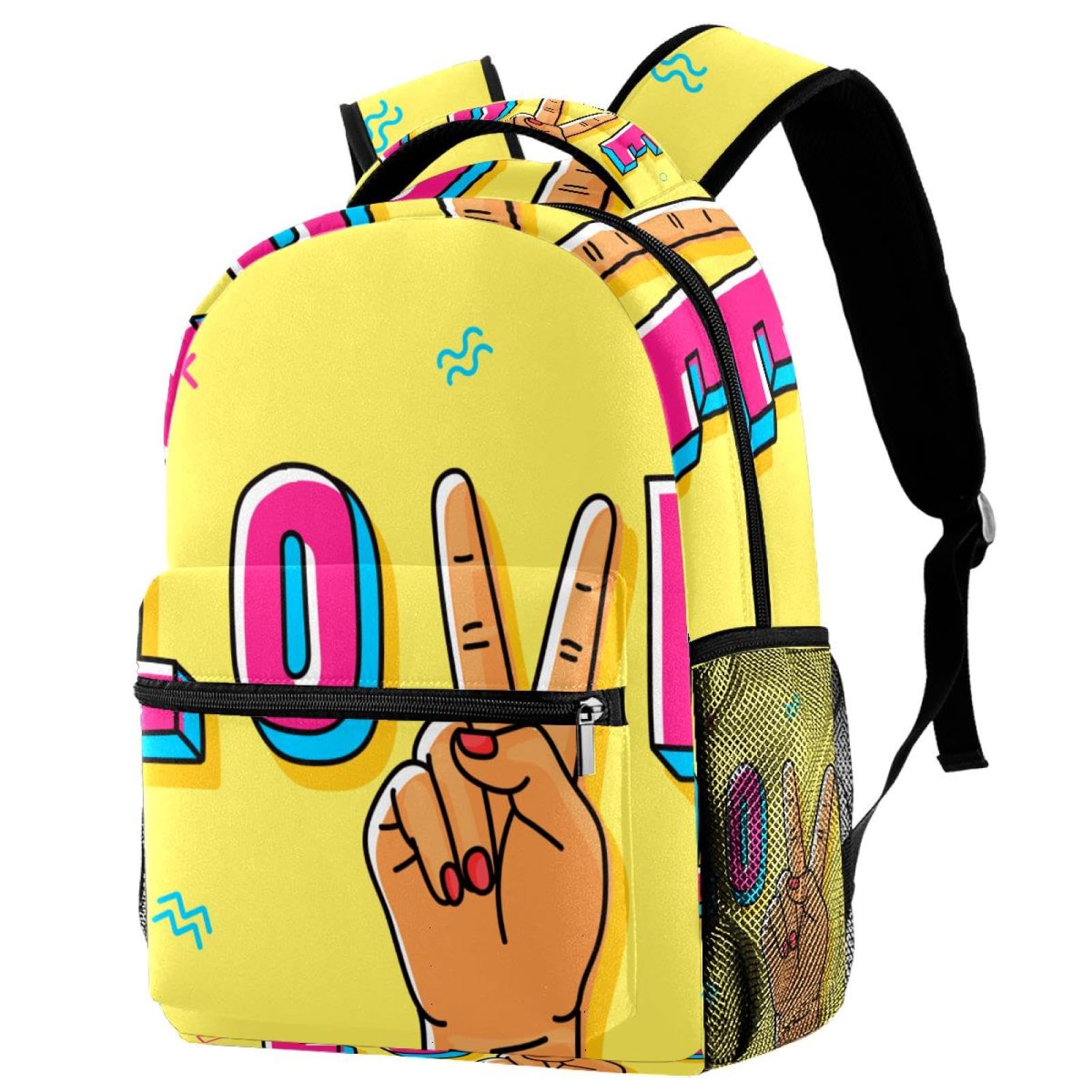 Sac à dos d'école jaune et multicolore pour ados et enfants - Dimensions 29.4x20x40cm - 7