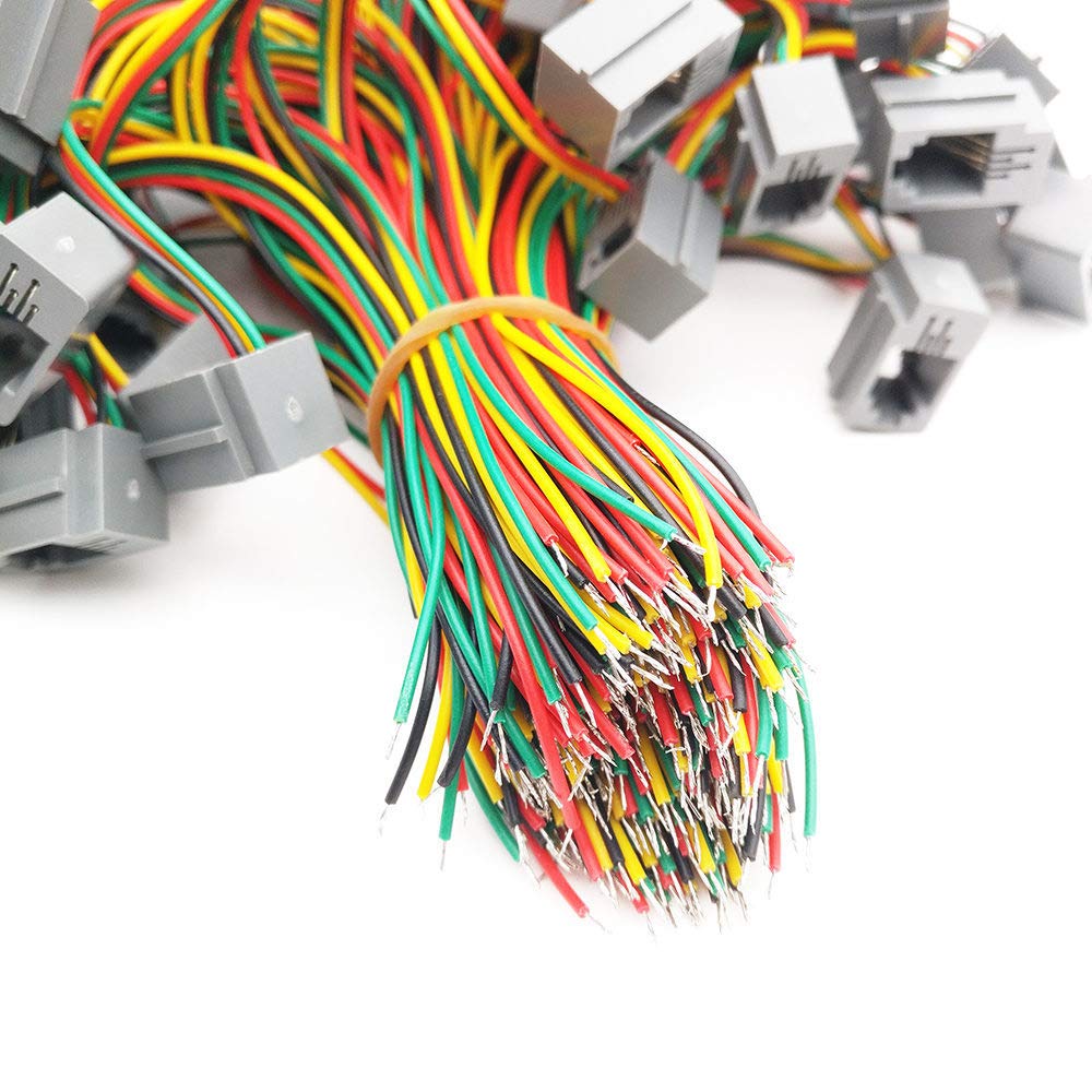 100pcs/lot 4 Pins RJ11 PCB Mounting Type RJ11 4P4C Modular Telephone Adaptors Connectors Jack with Cable 616E-4P4C 150mm Length