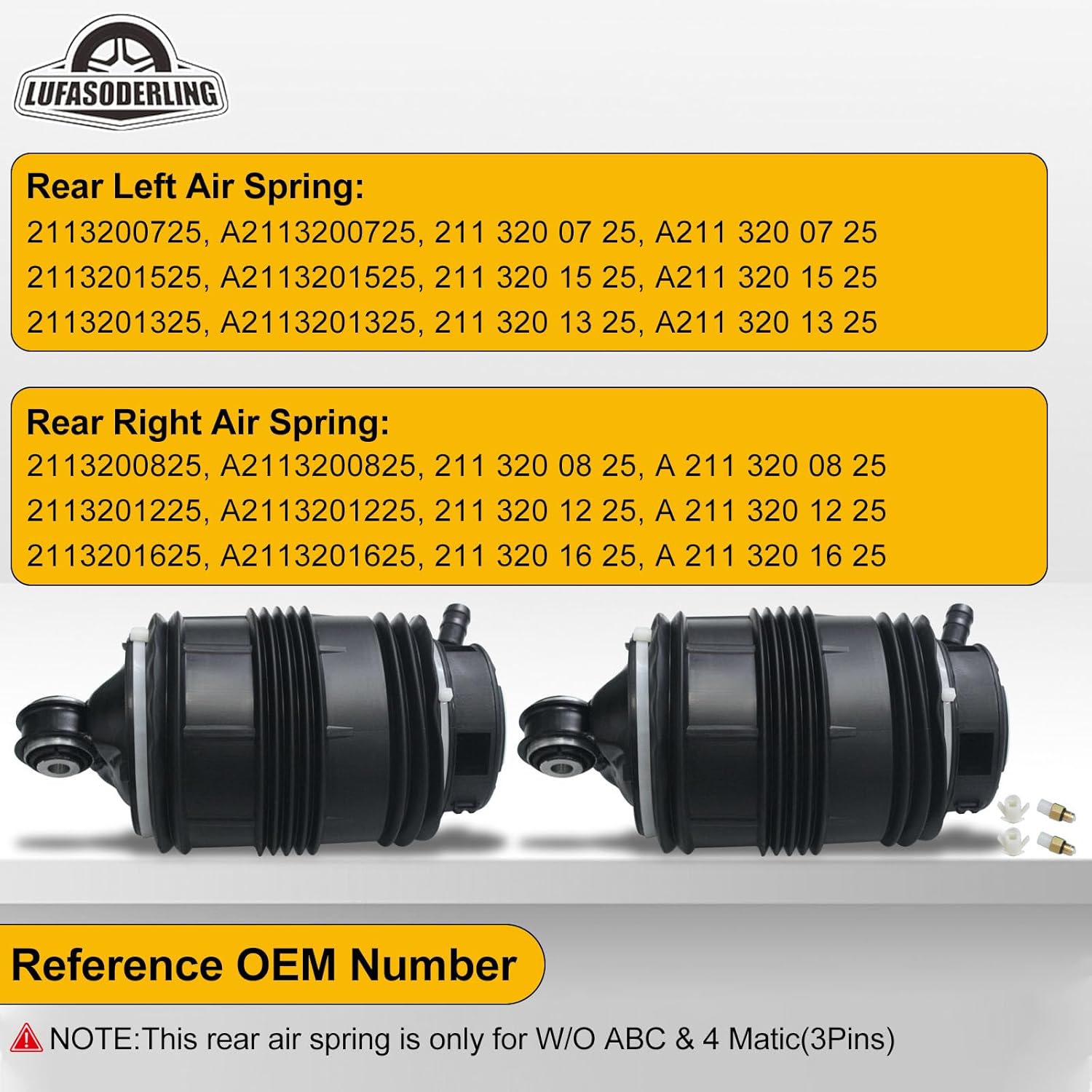 Pair Rear Left Right Air Suspension Spring Bags Compatible with Mercedes-Benz W211 W219 CLS500 CLS550 CLS55AMG CLS63AMG E350 E500 E550 W/O ABC & 4 Matic 2113200725 2113200825(3 Pins)