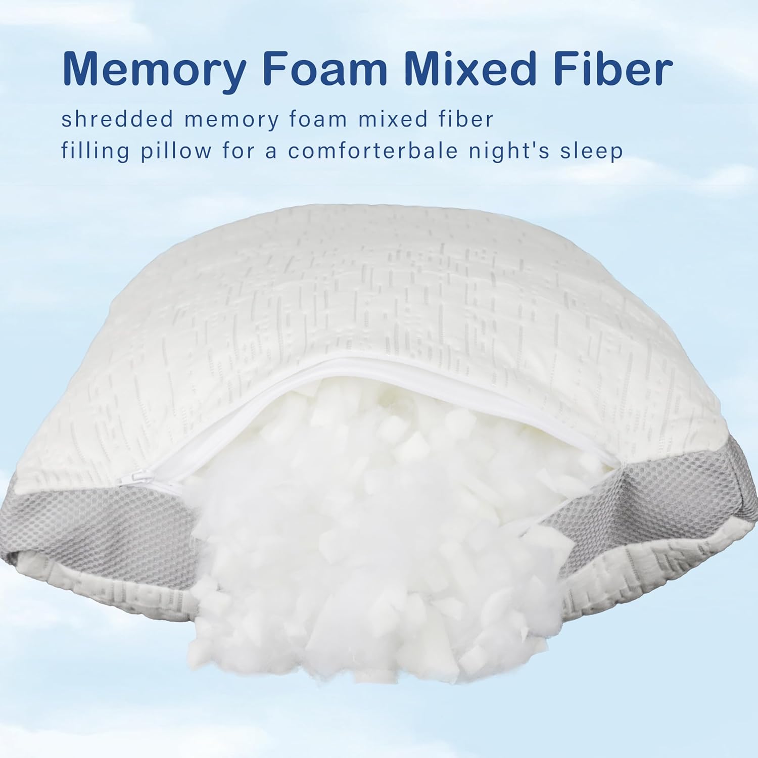 ACCURATEX Pillows Queen Size Set of 2, Rayon Derived from Bamboo Removable Cover, Shredded Memory Foam Pillow with Down Alternative Fill (Adjustable), Supportive Pillows for Side Back Sleepers - Image 3