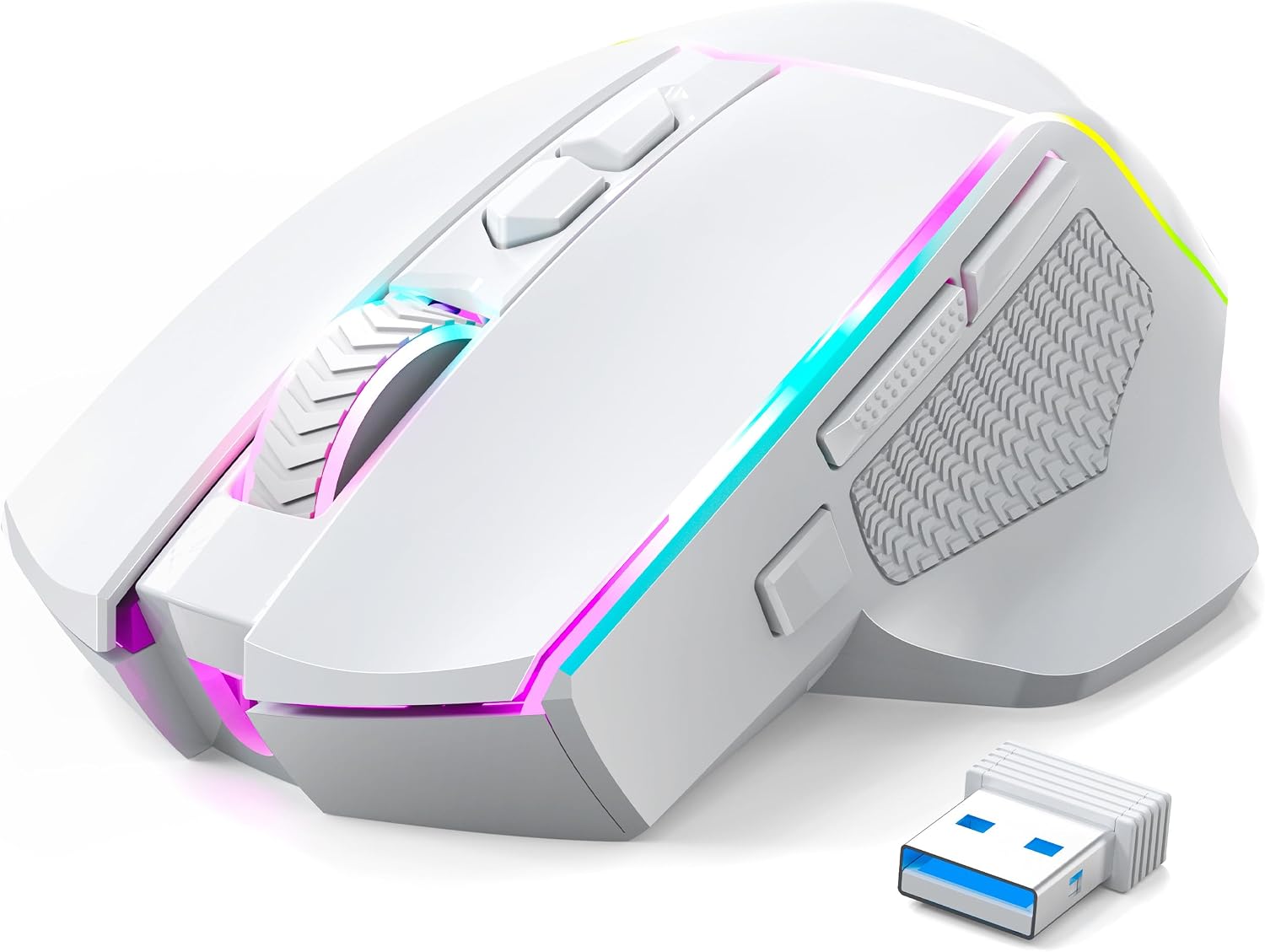 Redragon Wireless Gaming Mouse, Tri-Mode 2.4G/Bluetooth/USB-C, 7 Programmable Buttons, Tactile Rapid Fire Key, 24000 DPI RGB Ergonomic Mouse for PC Windows Gaming & Work, M814W