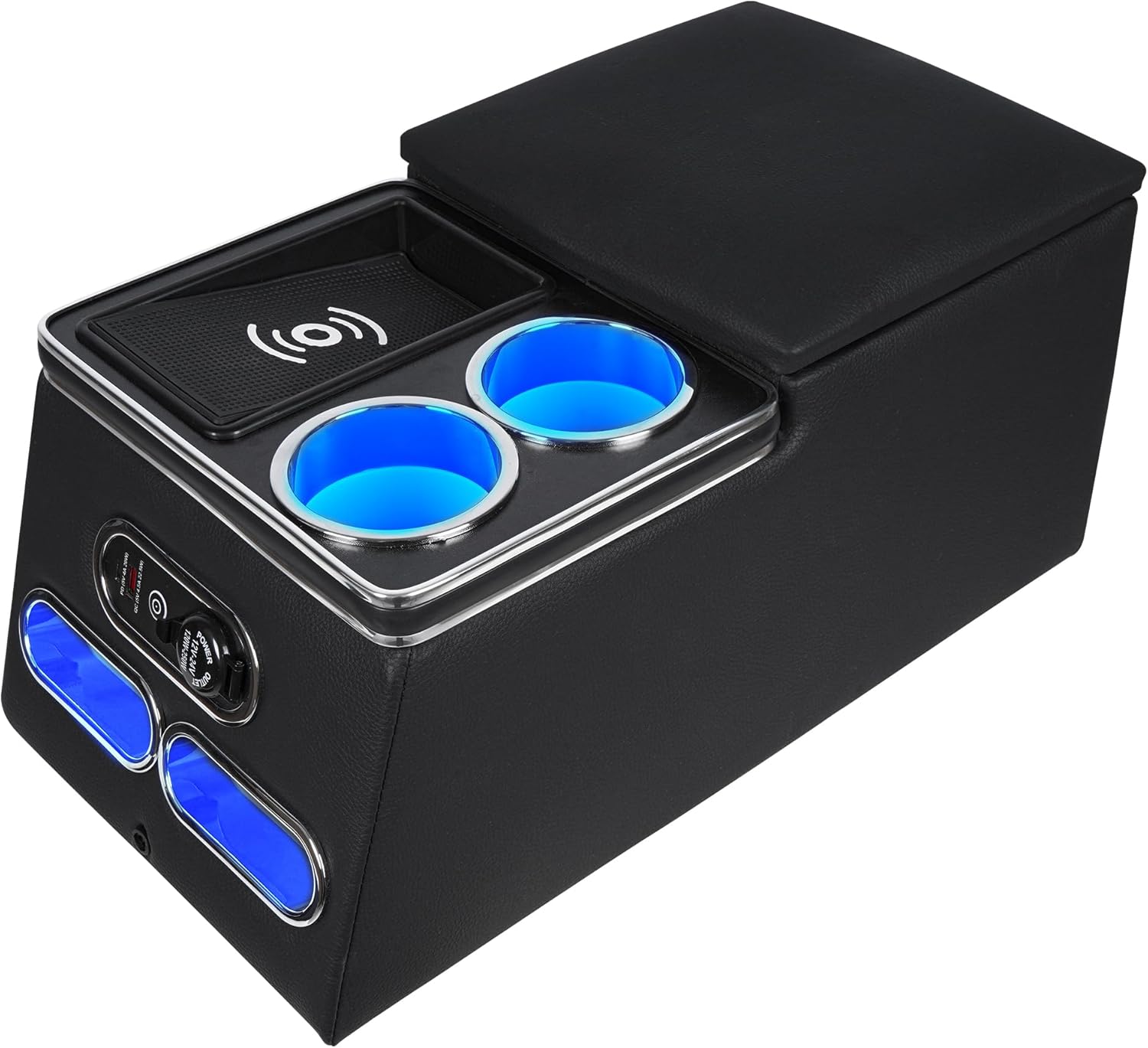 Nisorpa Car Center Console Armrest Organizer with Inductive Charging Stand Fast Charging Cup Phone Holder Universal Rear Bench Seat Consoles for Car Truck and Van Back Middle Storage Box