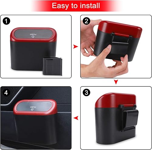 Miniatura 4 de Accmor - Bote de basura con tapa, 2 paquetes de minibotes, organizador de basura con 2 rollos de bolsas de basura, contenedor portátil para colgar a