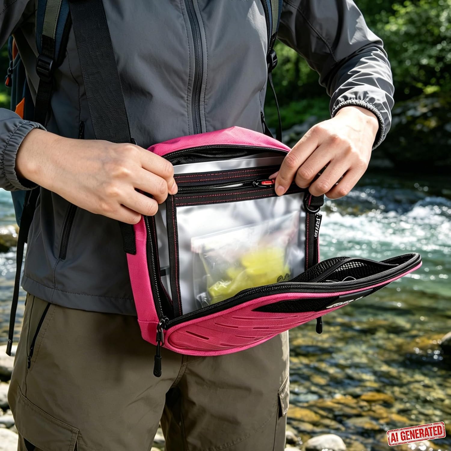 Goture Fishing Tackle Bag, Bait Binder with Detachable PVC Clear Sleeves | 900D Water-Resistant Pink Sling Bag,Soft Plastic Bait Hooks Sinkers Fishing Accessories Storage for Saltwater & Freshwater