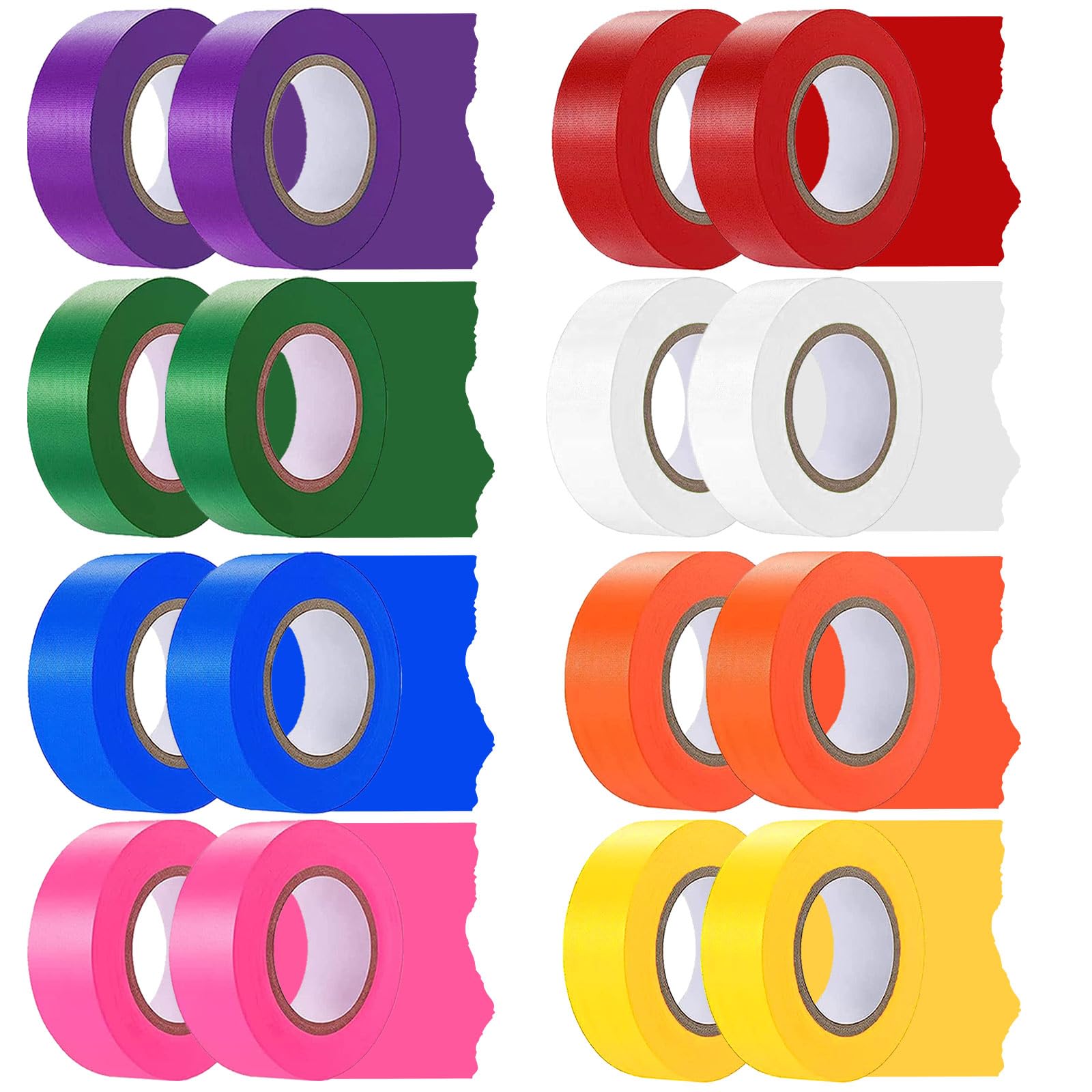 Lot de 16 rubans de signalisation en plastique non adhésif - 8 couleurs assorties - Ruban de marquage non adhésif pour limites et zones dangereuses, marquage des arbres, chasse, marquage des