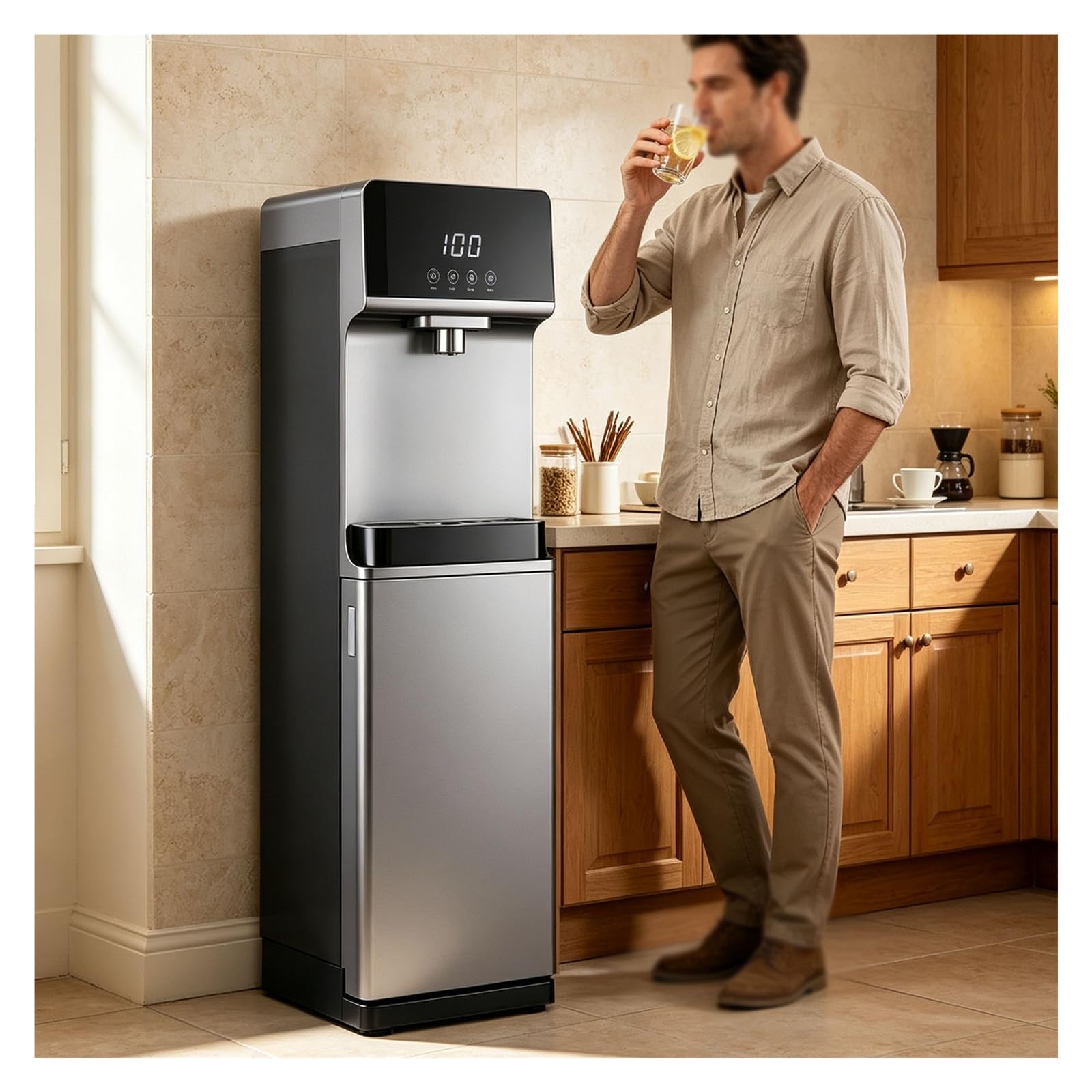 Distributore D’Acqua Professionale A Pavimento Per Ufficio, Refrigeratore D'acqua Bollente Istantanea,Temperatura Su 5 Livelli, Erogatore Acqua Caricamento Dal Basso
